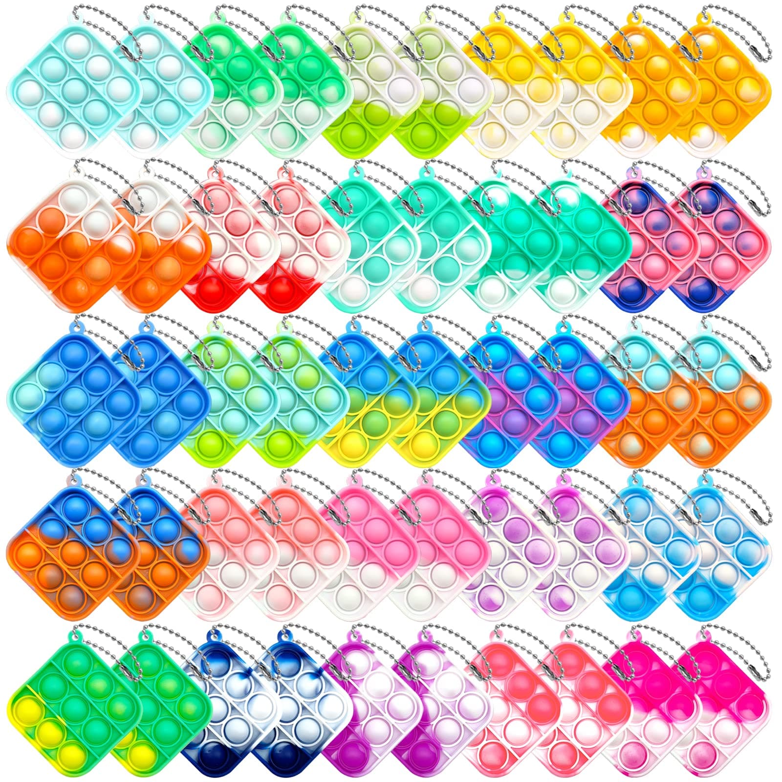 BINGLALA 50Pcs Mini Pop Keychain Fidget Toy Push Bubble Pop Silicone Squeeze Sensory Toys Make Fun for Kids Anxiety Stress Reliever for Adults