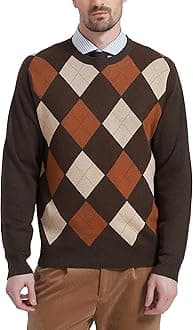 Kallspin Men's Wool Blend Crewneck Sweater Argyle Long Sleeve Pullover Sweater for Casual Or Dressy Wear