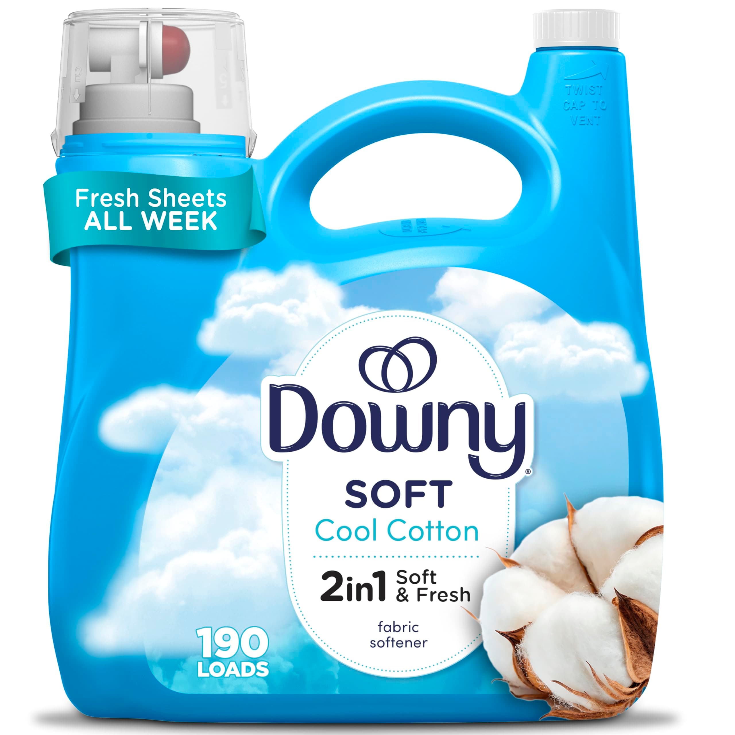 Soft, 2 in 1 Soft and Fresh Liquid Fabric Softener, Cool Cotton, 140 fl oz, 190 Loads, Fabric Conditioner Liquid provides softness and freshness for fabrics