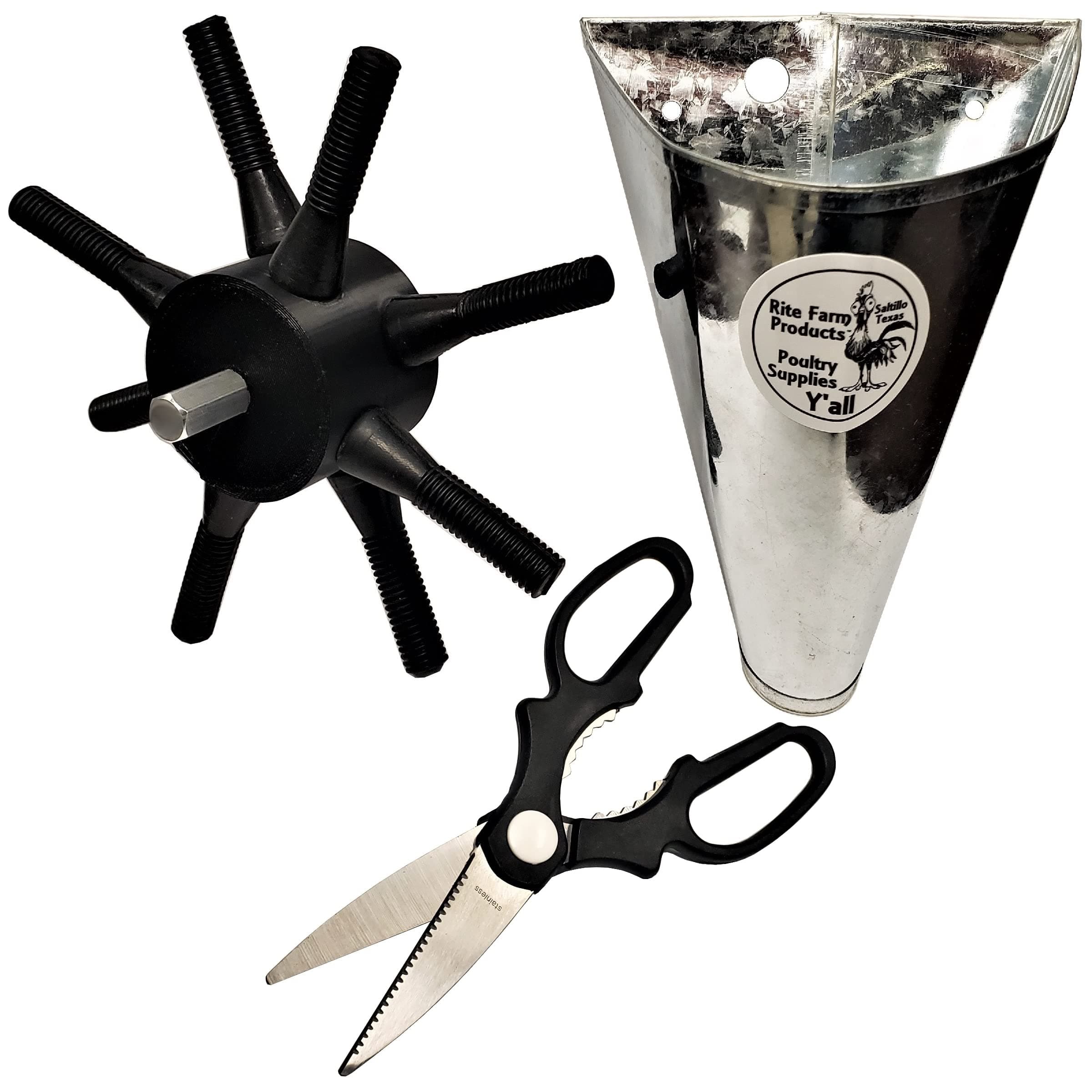 Rite Farm Products Combo KIT S8 Quail Drill Plucker, Extra Small Kill Cone & Processing Scissors