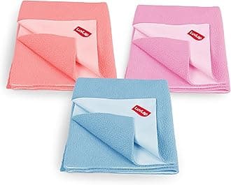 LuvLap Instadry Waterproof Baby Dry Sheet, Small Size 50x70 cm, Extra Absorbent Quick Dry Sheet for New Born, Anti-Piling Fleece for Baby, Bed Protector, Pack of 3, Salmon Rose, Baby Pink & Sky Blue