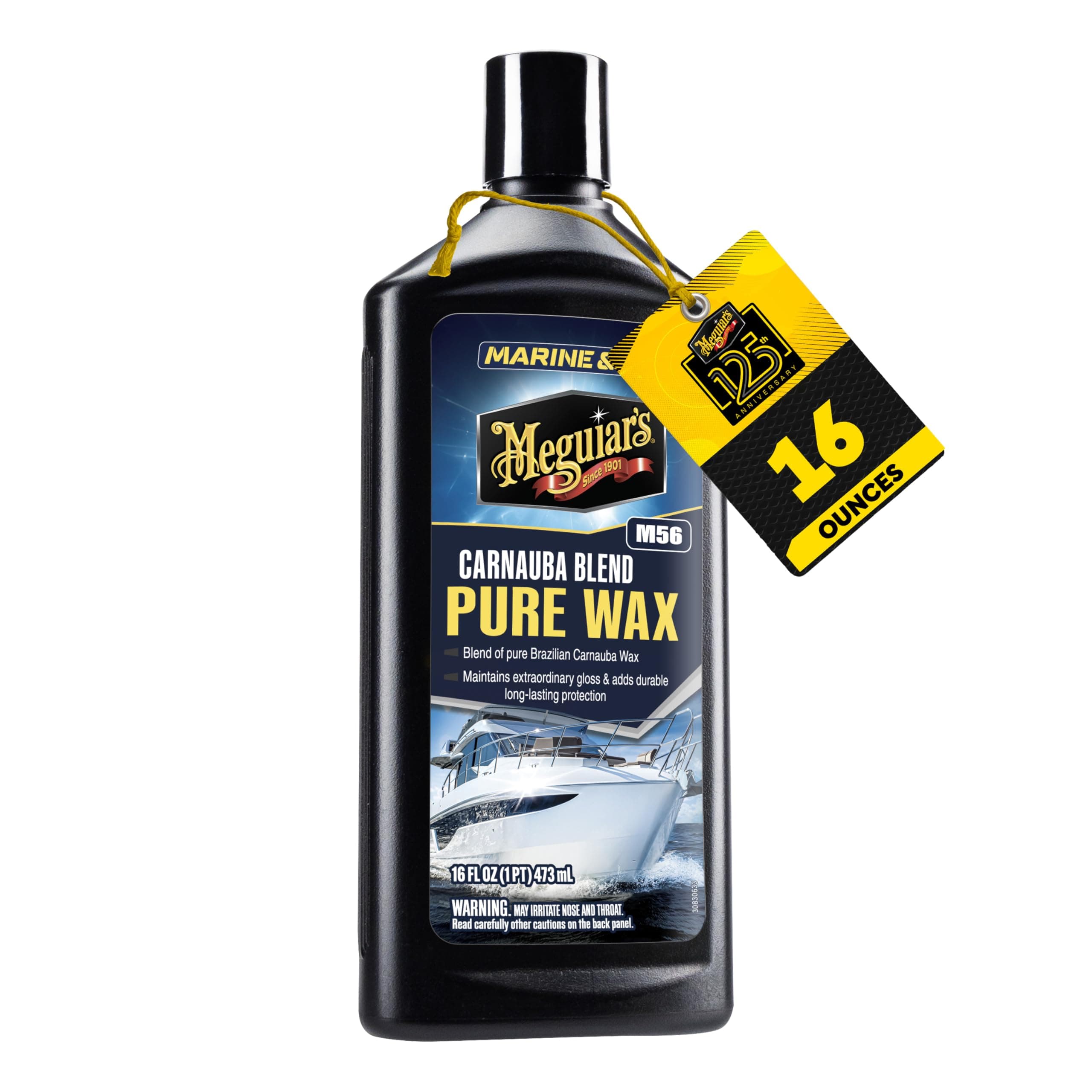 M5616 Marine/RV Pure Wax Carnauba Blend, Long-Lasting Liquid Wax for Protecting Gel Coat, Fiberglass, and Painted Marine/RV Finishes, 16 Oz Bottle