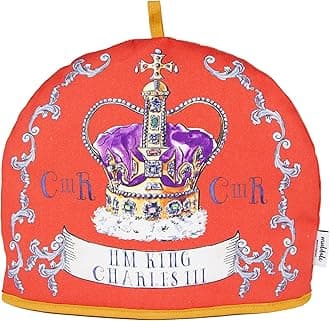Muldale King Charles III Coronation Tea Cozy for Teapot Large British Crown Design - Insulated Large Teapot Cozy 100% Cotton with Extra Thick Wadding - Coronation Souvenirs - 2-6 Cups