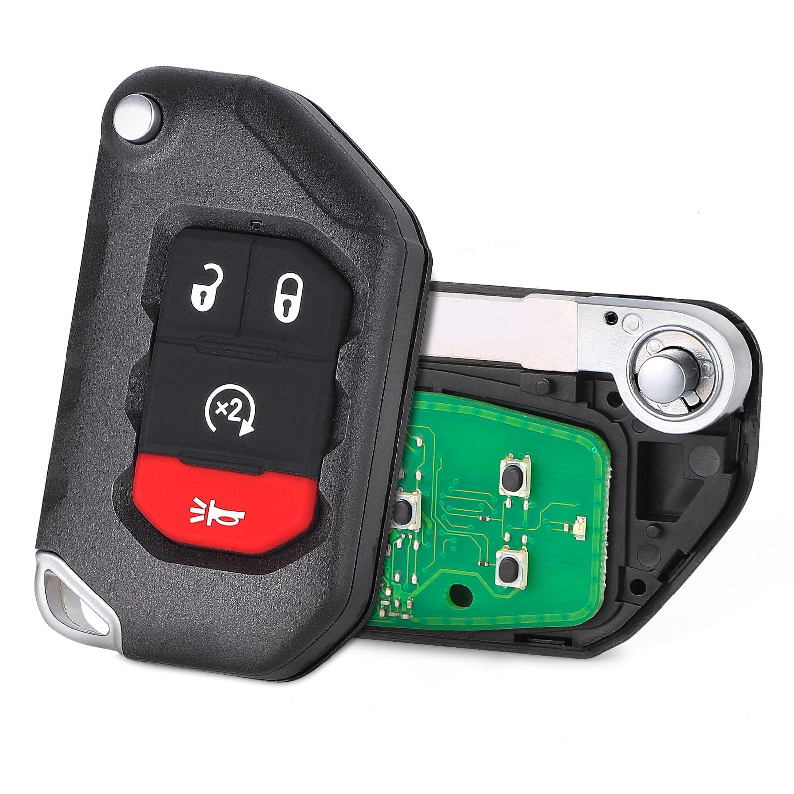 3+1 Buttons Flip Smart Remote Key Fob Replacement Fits for Jeep Wrangler 2018-2025 Gladiator 2019-2025, FCC ID: OHT1130261, P/N: 68416784AB, 68416784AA, 68416784