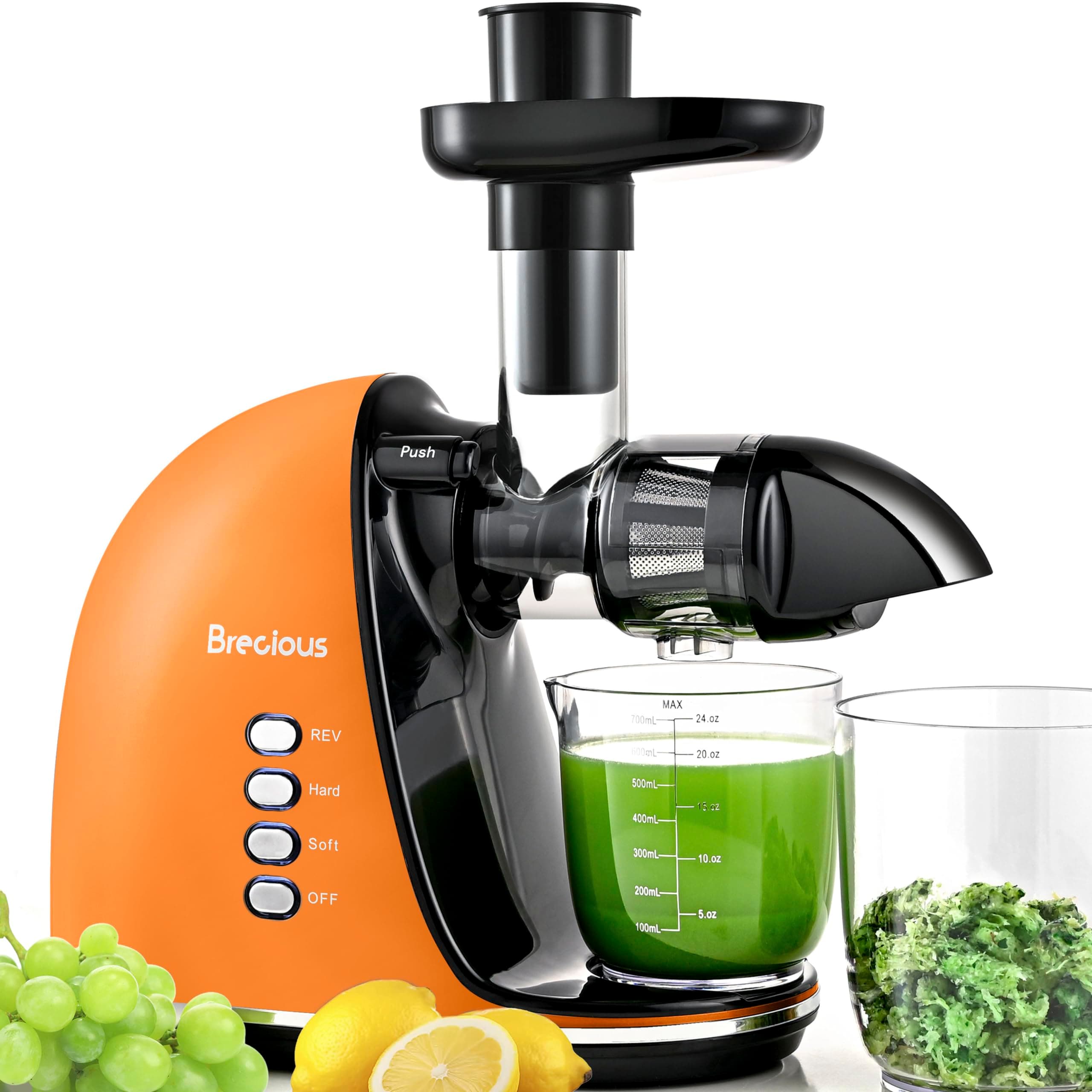 Slow Chewing Juicer, BRECIOUS Cold Juicer with 2 Speed Modes and Silent Motor, Reverse Function Fruit and Vegetable Juicer, Celery Juicer