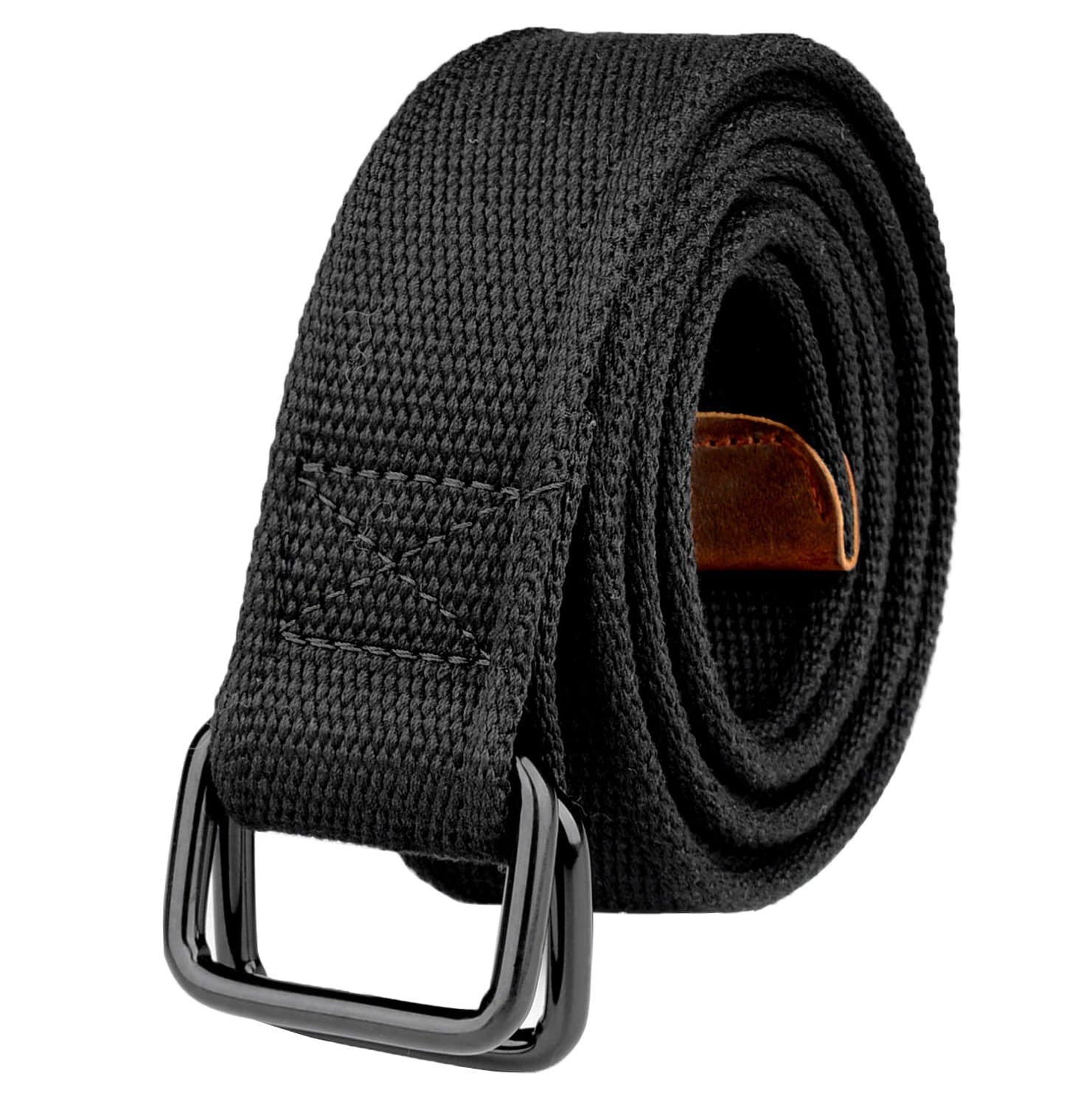 Plus Size 39-75'' Long Double Ring Big Mens Canvas Fabric Cloth Belts Black