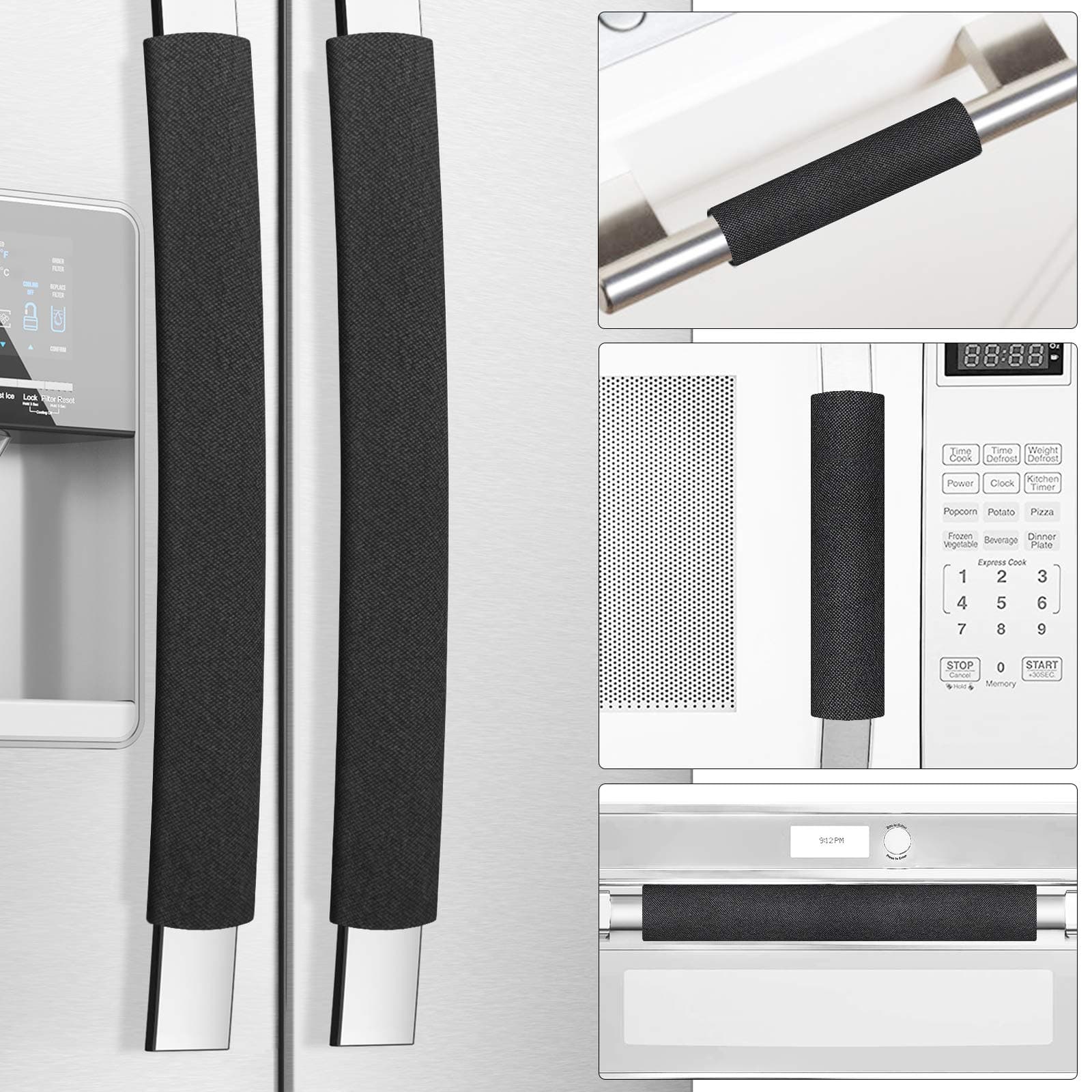 Refrigerator Door Handle Covers, Set of 5, Keep Your Kitchen Appliance Clean from Smudges, Drips, Food Stains, Oil, Handmade Decor Protector for Fridge, Ovens, Dishwashers (Black)