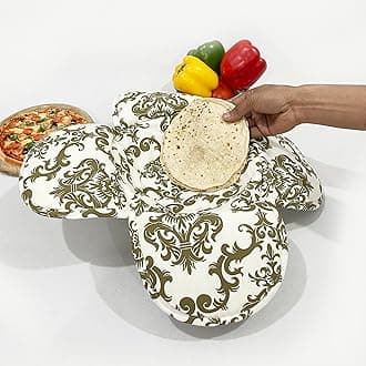 Swayam 100% Cotton Motif Design Printed Olive and White Colour Bread/Roti Basket | Size: 22 cms Diameter with Removable Cover | Pack of 1