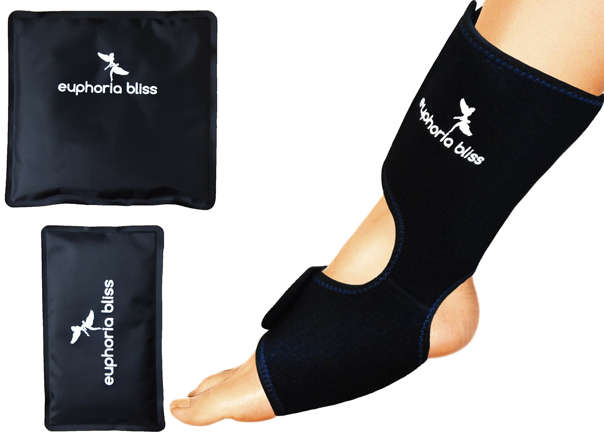 Foot & Ankle Resuable Therapy Wrap Ice Pack with 2 Hot / Cold Gel Packs – Microwavable, Freezable – Perfect for Plantar Fasciitis, Achilles Tendonitis, Arthritis, Swelling, Bursitis, Sore Feet, (XS-XL) Black