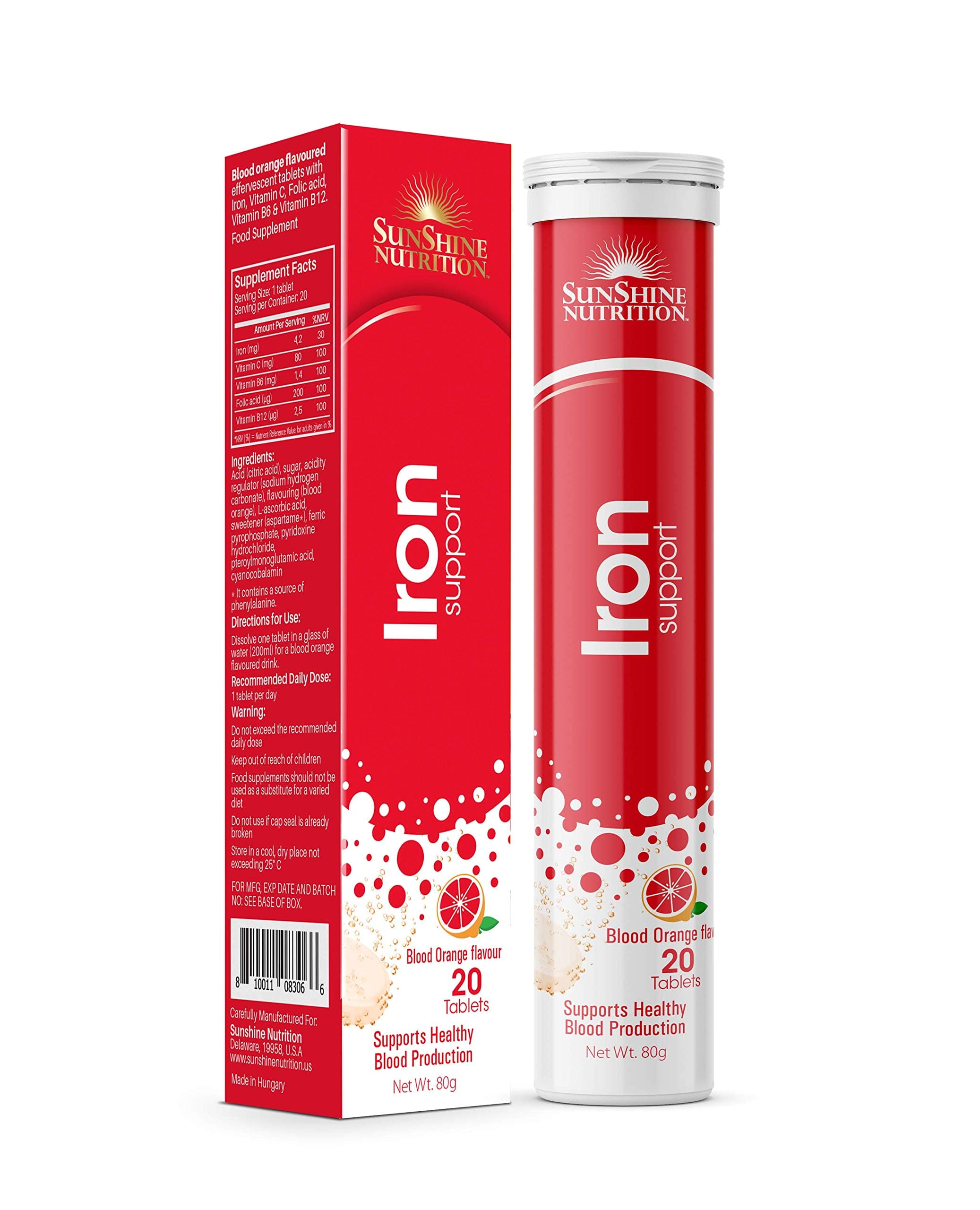 Sunshine Nutrition Iron Blood Orange Efferevescent 20 Tablets