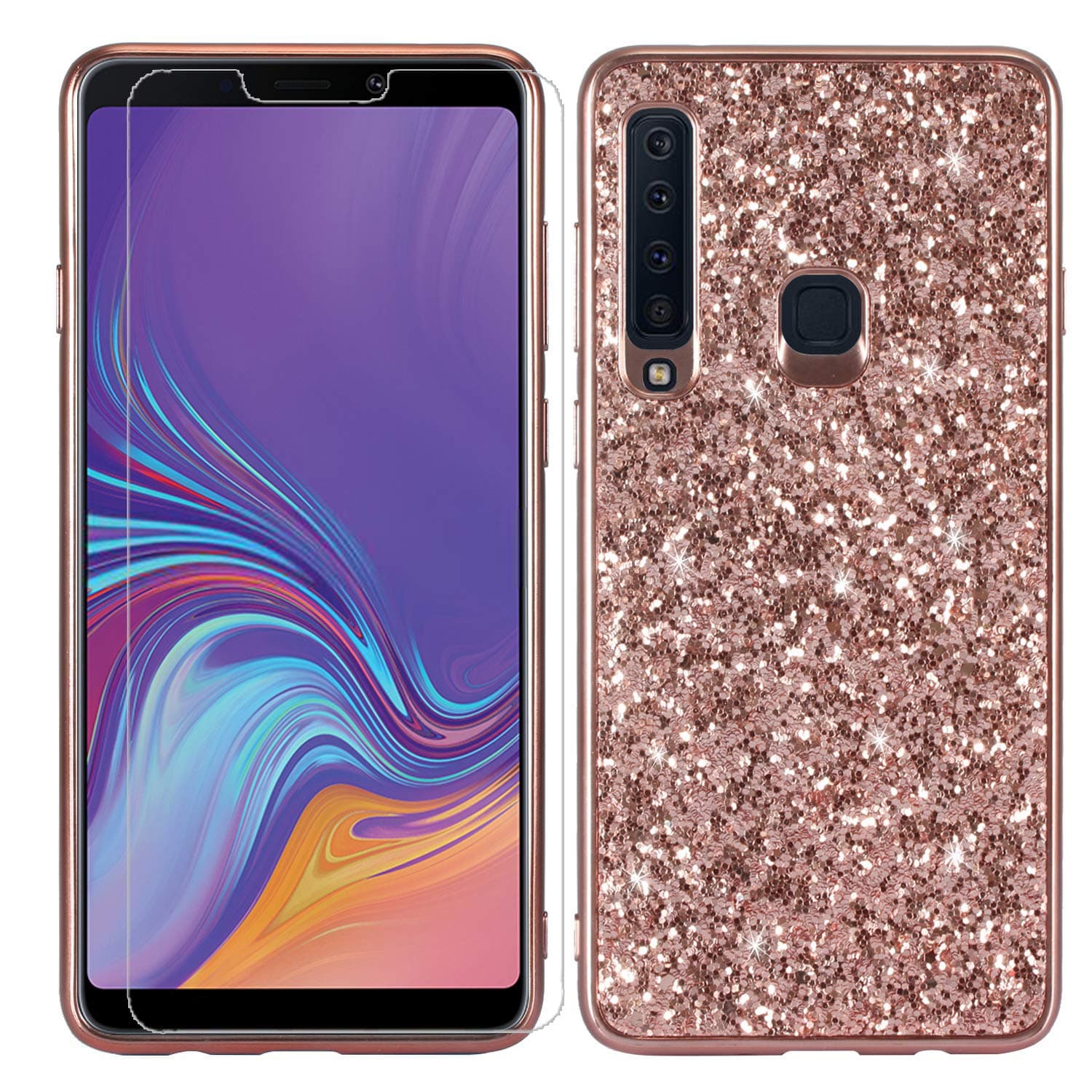 Galaxy A9 2018 Case Galaxy A9 Star Pro A9s Case with Screen Protector Glitter Sparkle Bling Shockproof Slim Soft TPU Cute Women Girls Protective Phone Case Cover for Samsung Galaxy A9 2018 (Rose Gold)