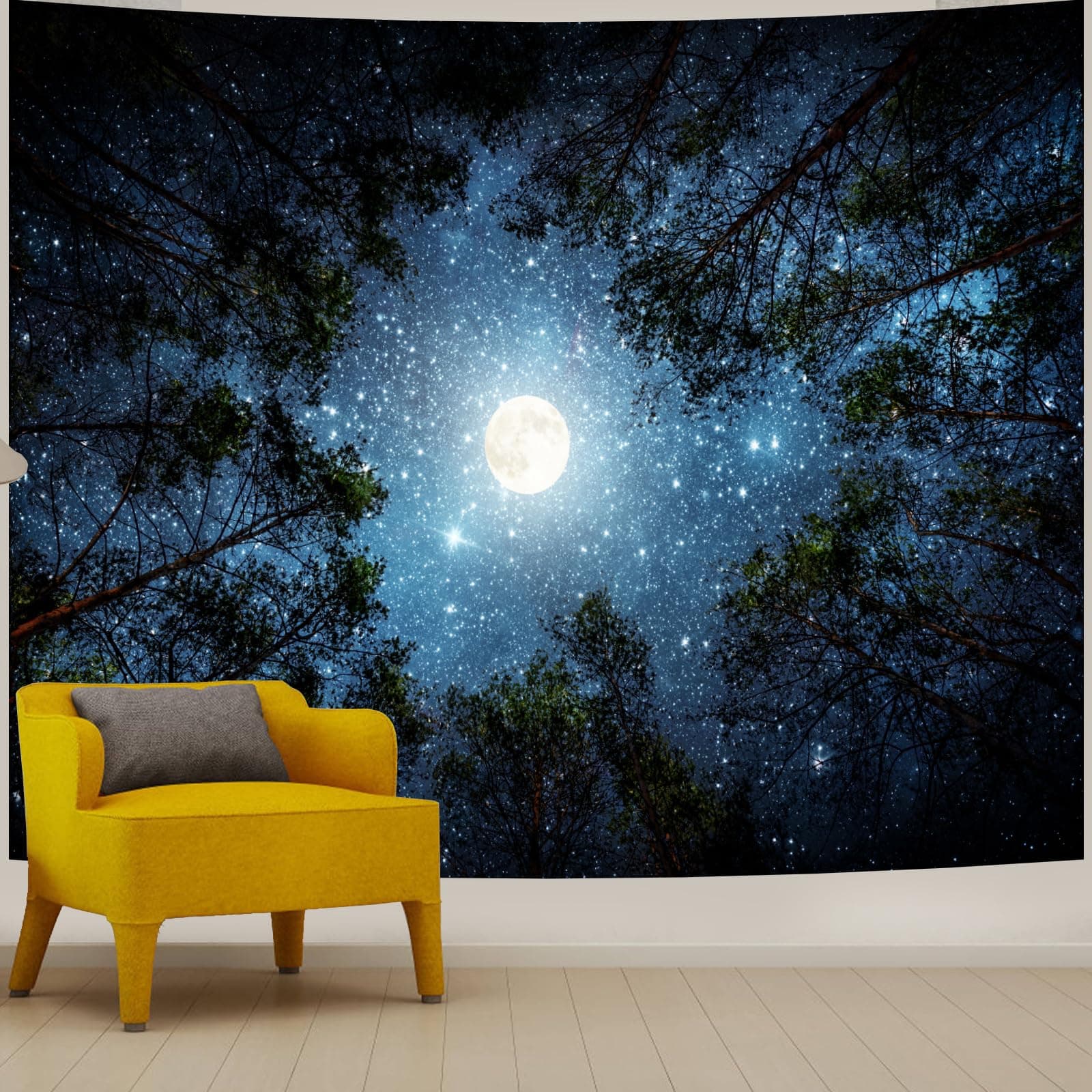 Extra Large Galaxy Forest Tapestry for Bedroom Ceiling, Big Space Night Starry Sky Blue Tapestry Aesthetic, Oversized Milky Way Moon Stars Backdrop Wall Hanging for Dorm Living Room Decor (71"X90")