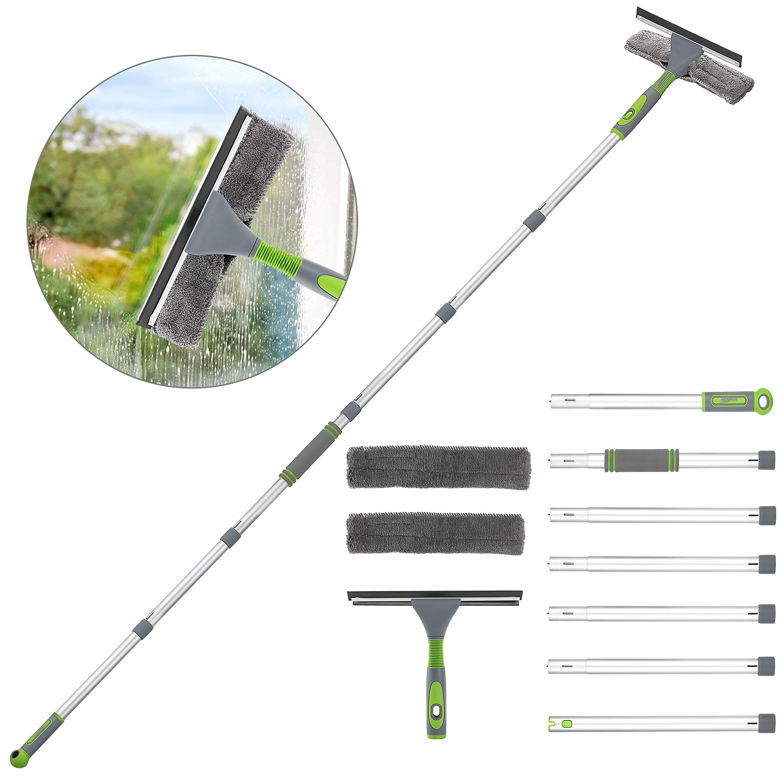 HomRush Window Squeegee Cleaner Extendable, 267CM Long Handled Cleaning Kit, Professional Washing Equipment Tool for High Glass, Bendable Brush with 7 Extension Pole