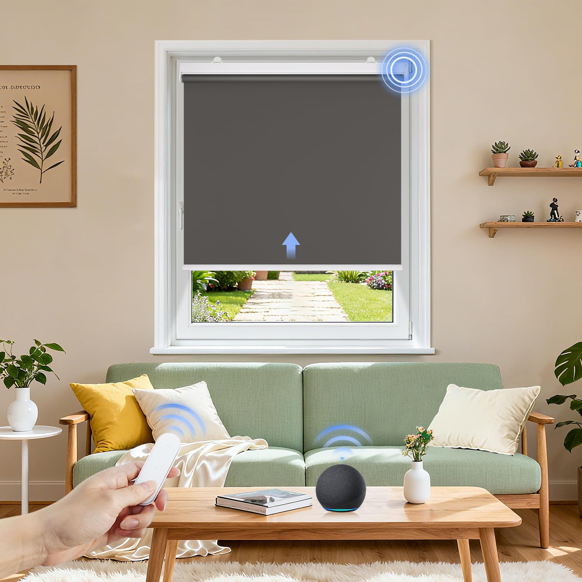 Grandekor Motorized Roller Shade with Remote Control, Motorized Blinds100% Blackout Electric Shades, Cordless Window Blinds Shades for Bedroom Living Room Office,Dark Grey,W28 xH72