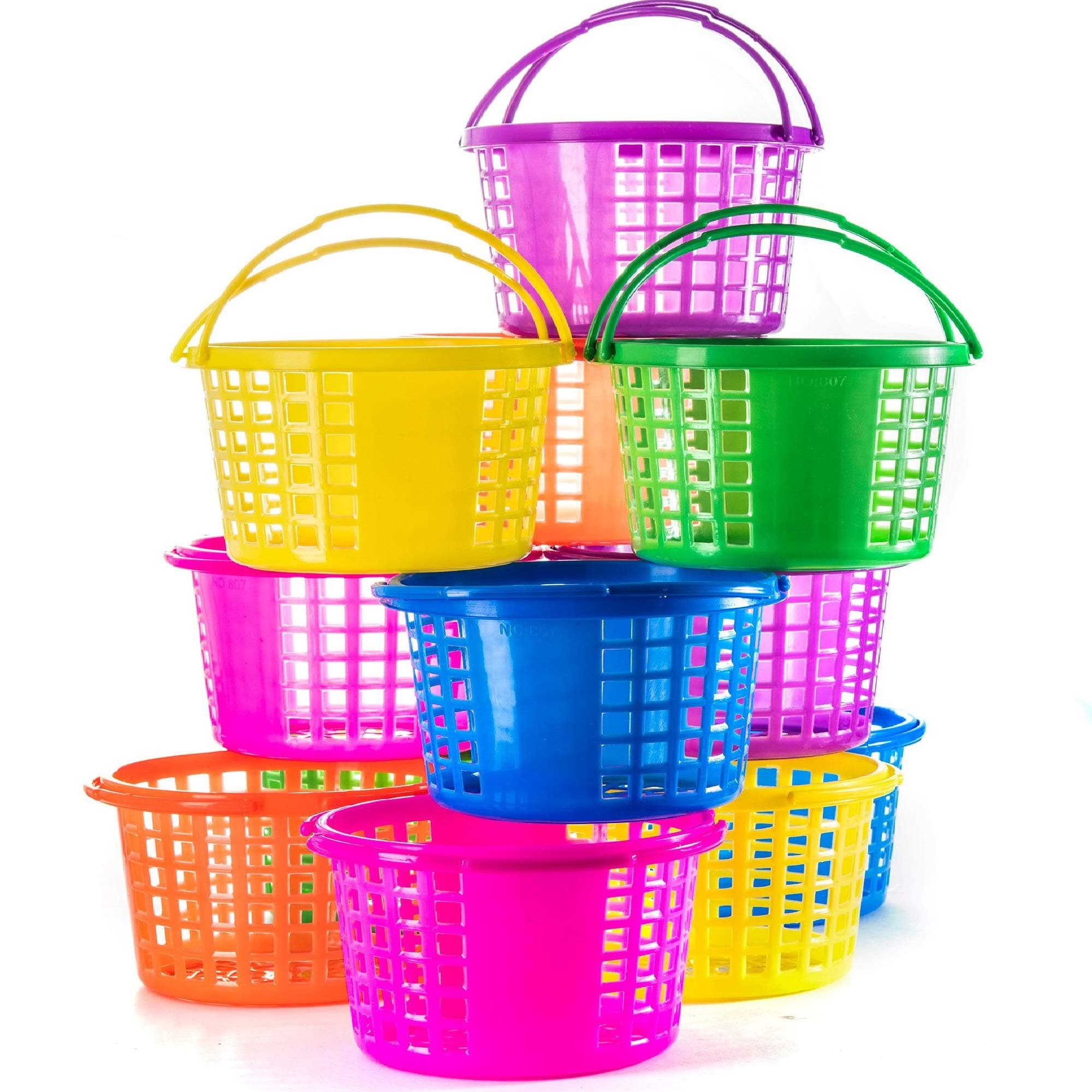 PREXTEX Set of 12 - Mini Easter Baskets - Plastic Egg Hunting Bucket Bulk for Kids and Adults - 6.69"D x 4.33"W x 5.12"H Small Mayday Basket - Party Easter Egg Hunt Buckets