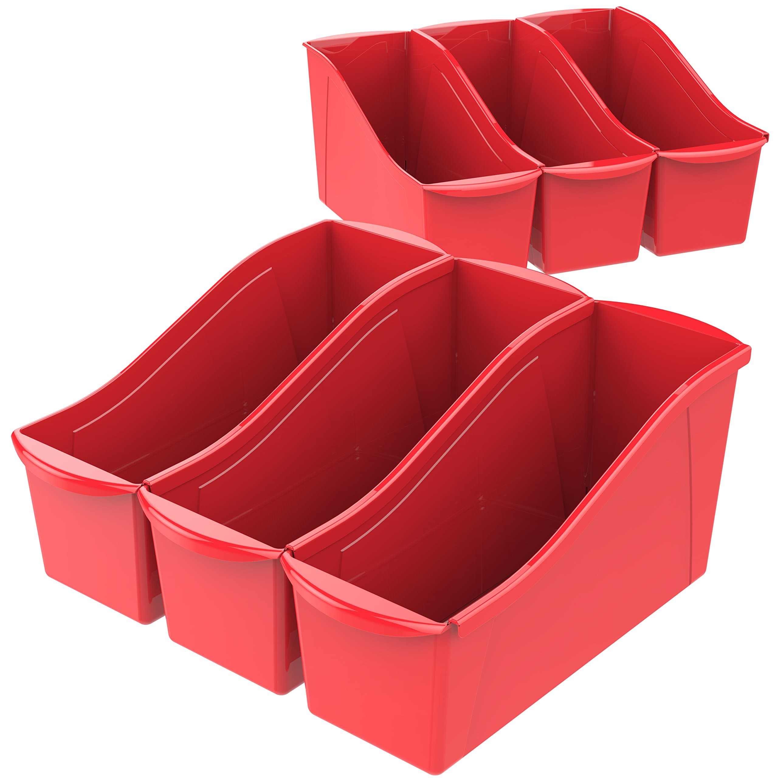 Storex Large Book Bin, Interlocking Plastic Organizer for Home, Office and Classroom, Red, 6-Pack (71102U06C)