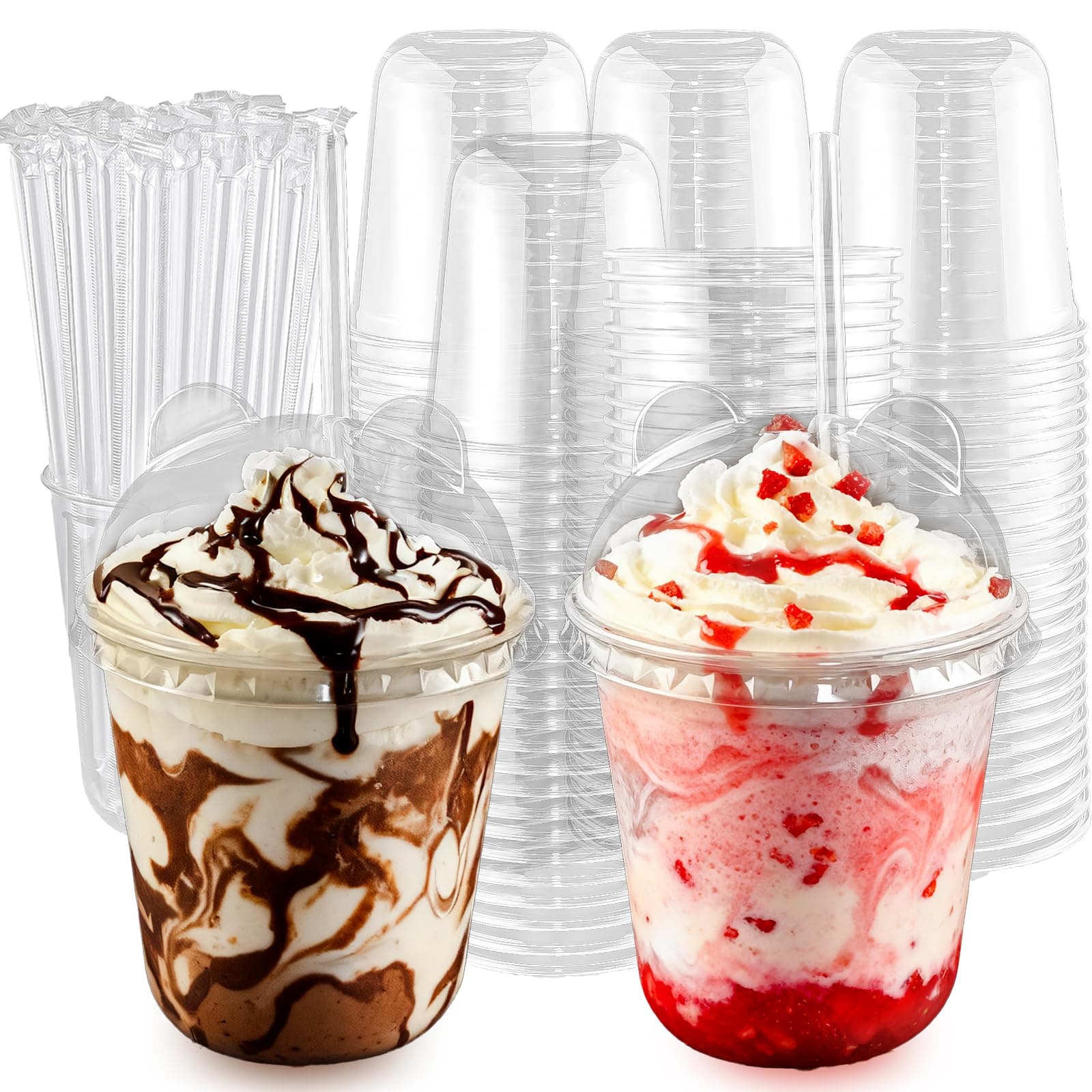 50 Sets 12oz Disposable Transparent Plastic Cup with Panda Lids & Straws, Easy-to-Grip Design, Suitable for Iced Coffee, Milk Tea,Milkshakes,Perfect for Holiday Parties,Various Dining Occasio