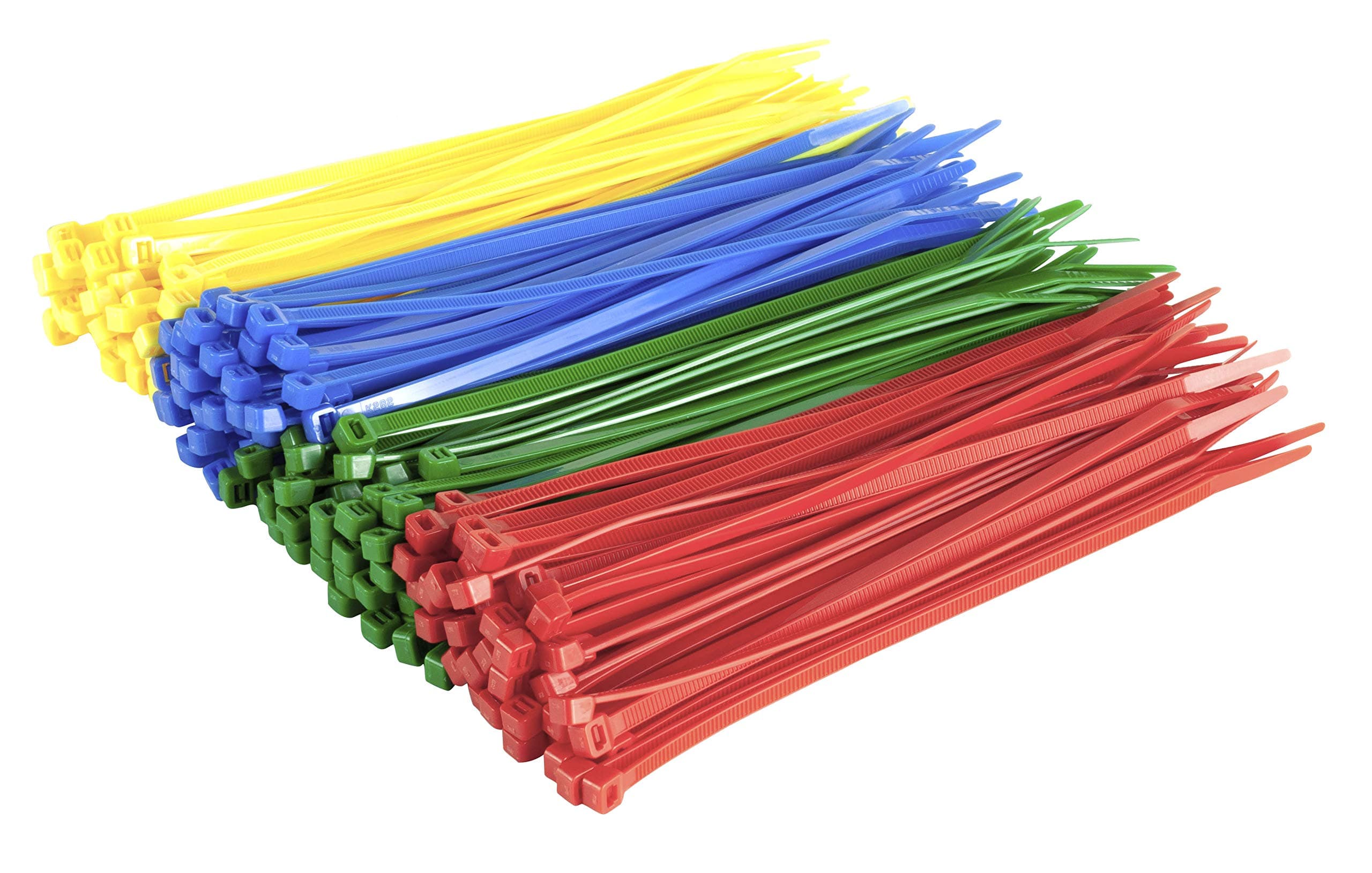 Gocableties Multi Pack Cable Ties, 300mm x 4.8mm, Pack of 200, Red, Green, Blue, Yellow, 12" Nylon Zip Ties, Plastic Tie Wraps, for Home, Garden, Office and DIY