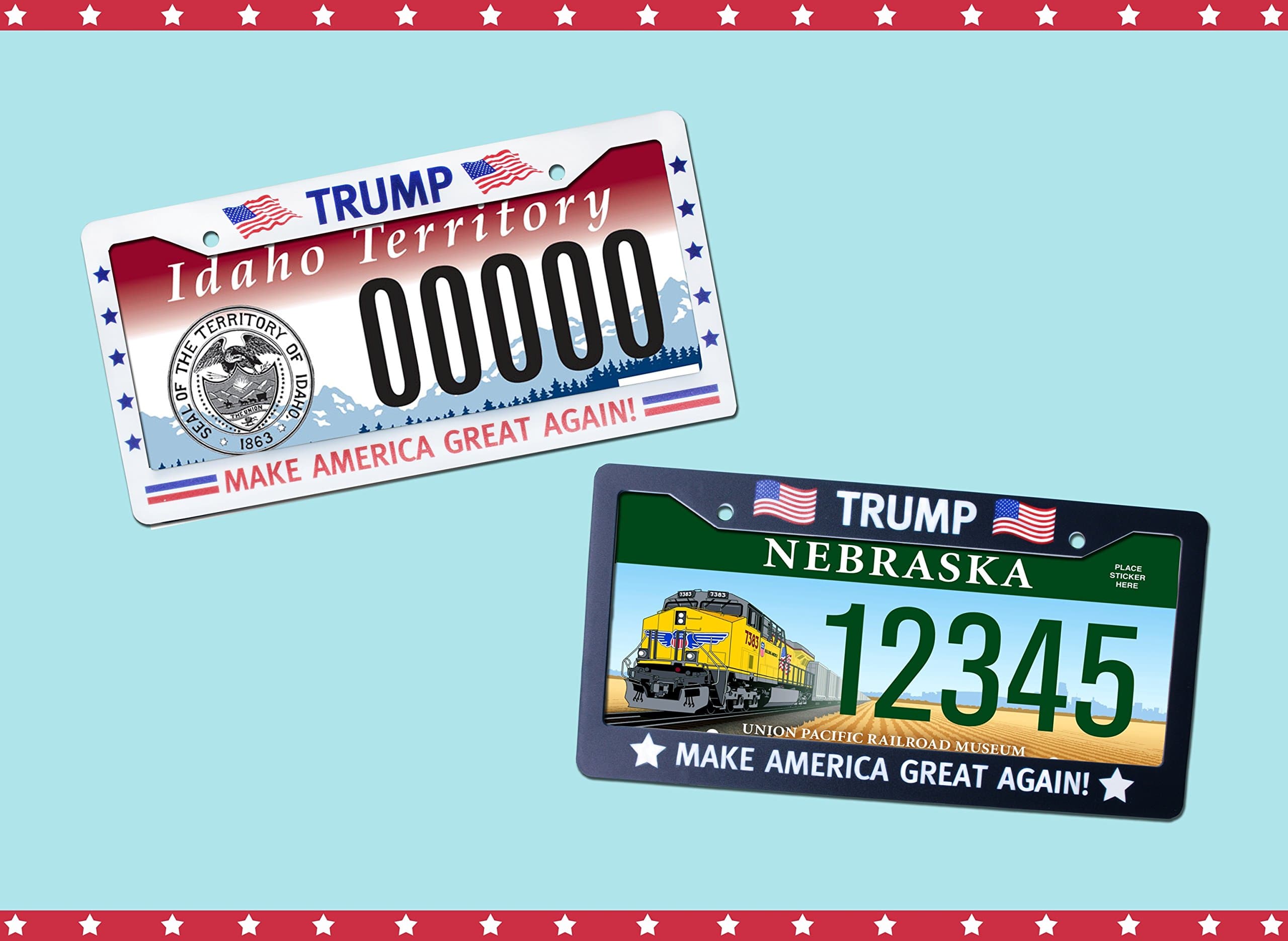 2 Pack Support Donald Trump License Plate Frame MAKE AMERICA GREAT AGAIN! w/ 4 Scew Caps