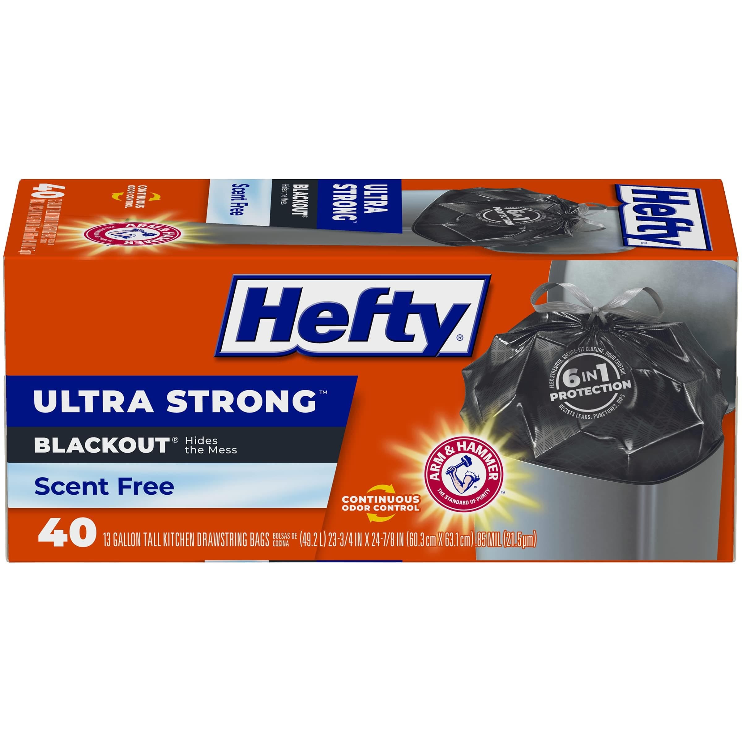 Hefty Ultra Strong Tall Kitchen Drawstring Trash Bags, Blackout, 40 Count 1