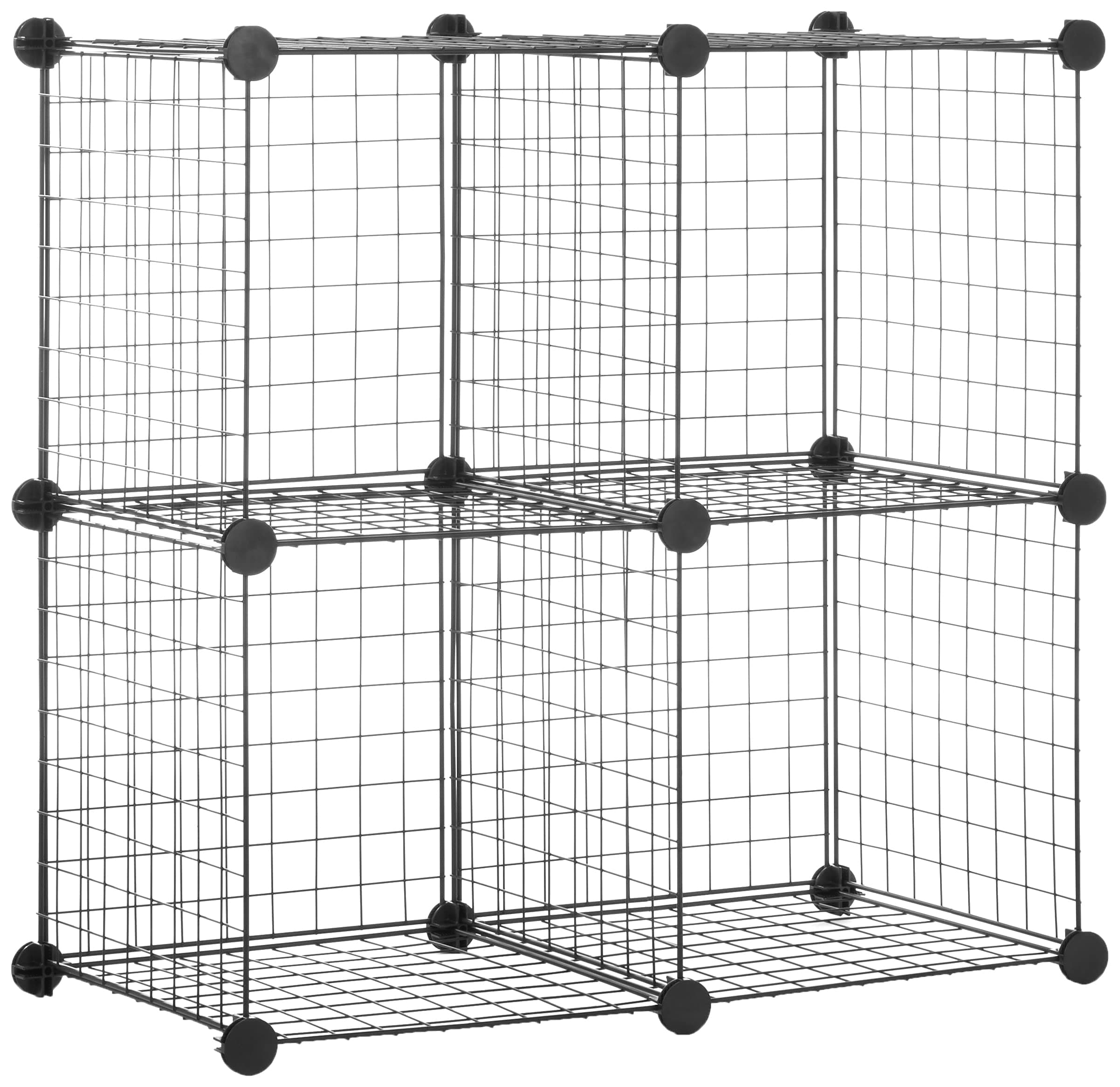 4 Cube Wire Storage Shelves, Black, 37 cm D x 77 cm W x 77 cm H