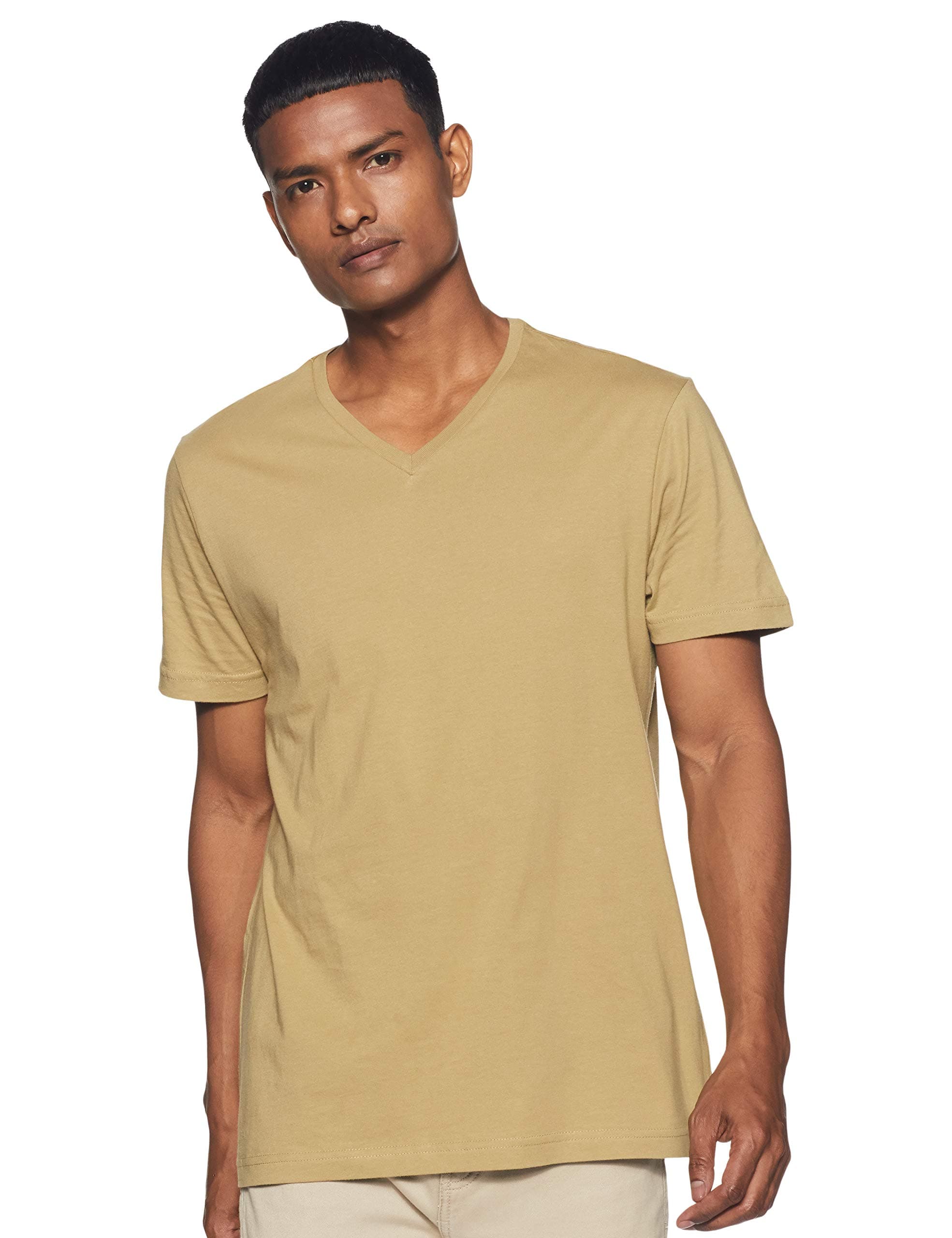 Amazon Brand - SymbolMen's Cotton Solid V-Neck Regular Fit T-Shirt (Available in Plus Size)