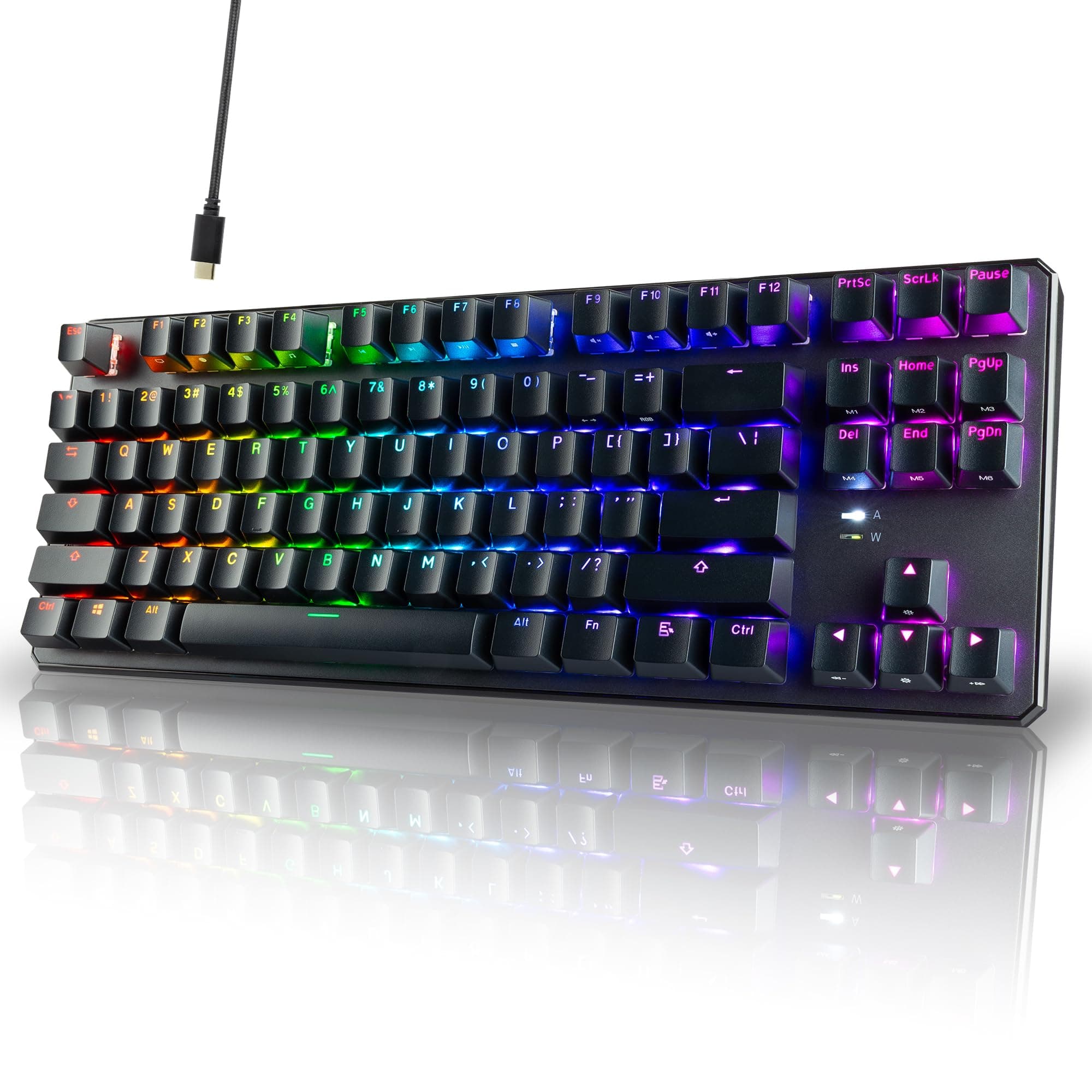 TECWARE Phantom+ 87-Key RGB Mechanical Keyboard (Black) Wraith Red Switch (Prelubed, 45g Linear) Wired, Per Key Color and Lighting