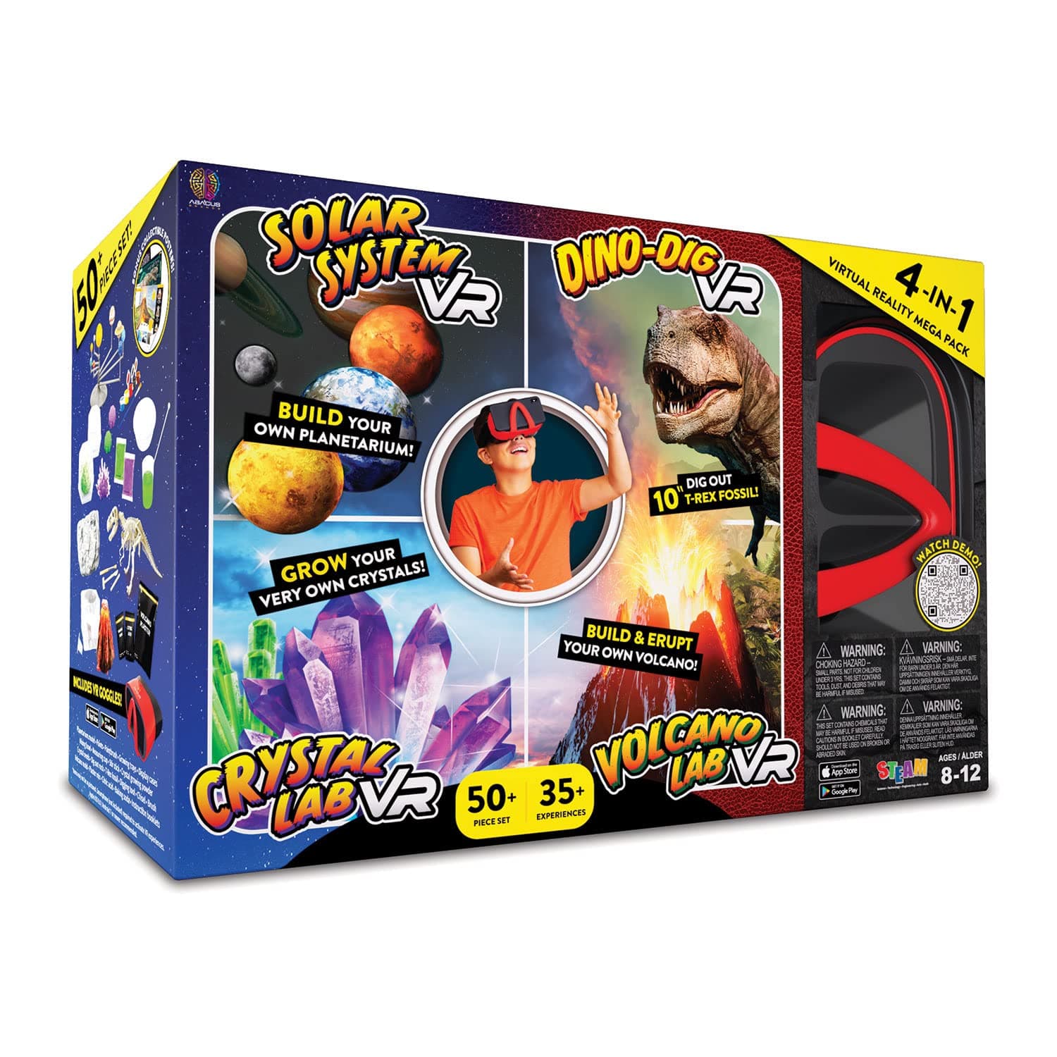 Virtual Reality 4 in 1 Deluxe VR Lab - Illustrated Interactive VR Book and STEM Learning Activity Set (Solar System, Dino-Dig, Crystal and Volcano) - for Ages 8 and Up