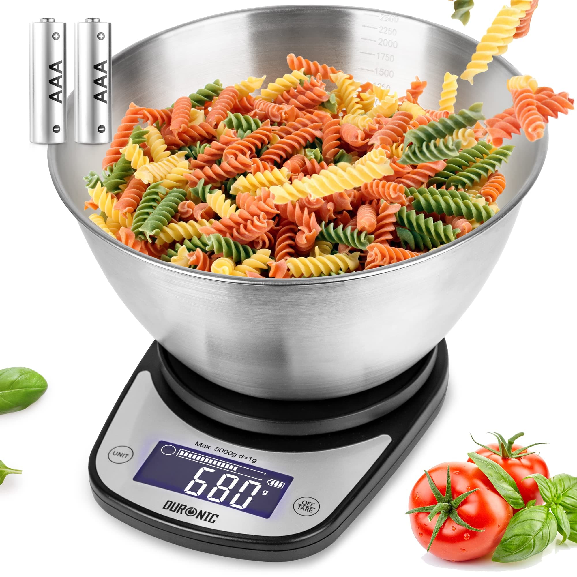 Duronic KS2000 Oval Digital Display 5 KG / 11 LB Kitchen Scales with Clear Mixing Bowl and 2 Years FREE Warranty