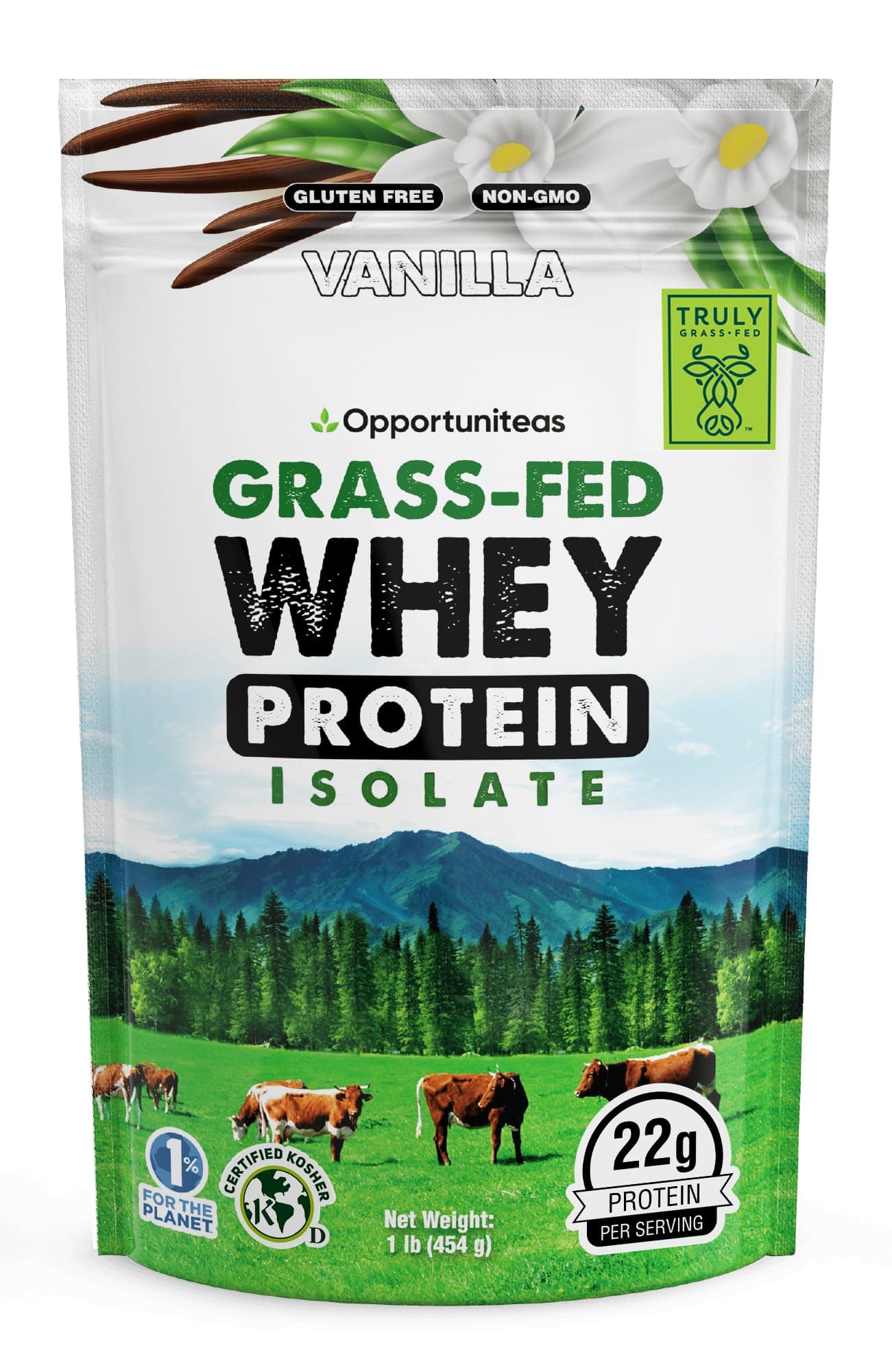 Grass Fed Vanilla Whey Isolate Protein Powder – 22g Protein, Heavy-Metal Tested, Organic Cane Sugar & Organic Vanilla Flavor, Non-GMO, Hormone-Free, Sourced from Ireland, 1lb