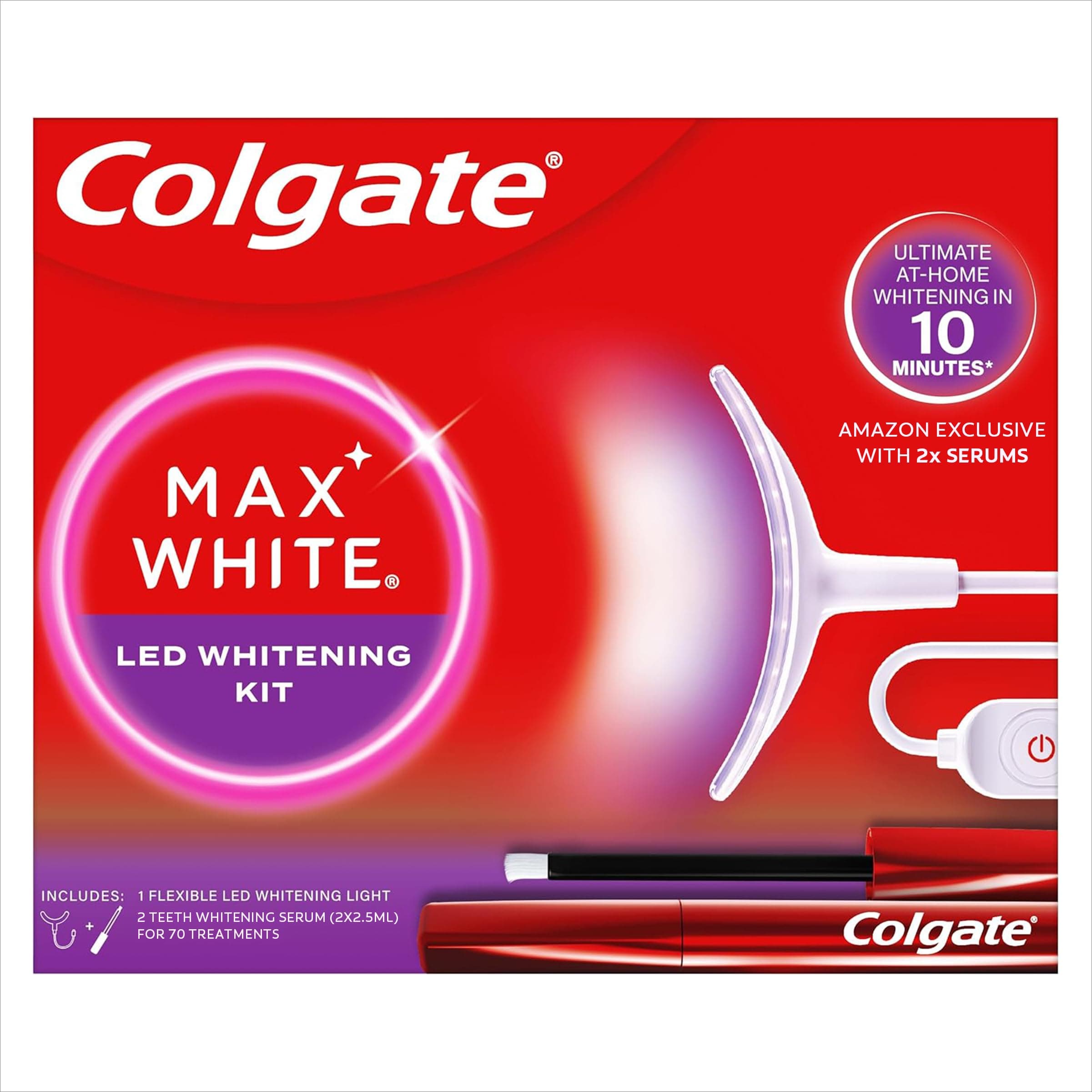 Max White LED Teeth Whitening Kit with 2 Overnight Wands - Ultimate Whitening in 10 Minutes* - Reverses up to 20 Years of Stains* - Flexible LED Device