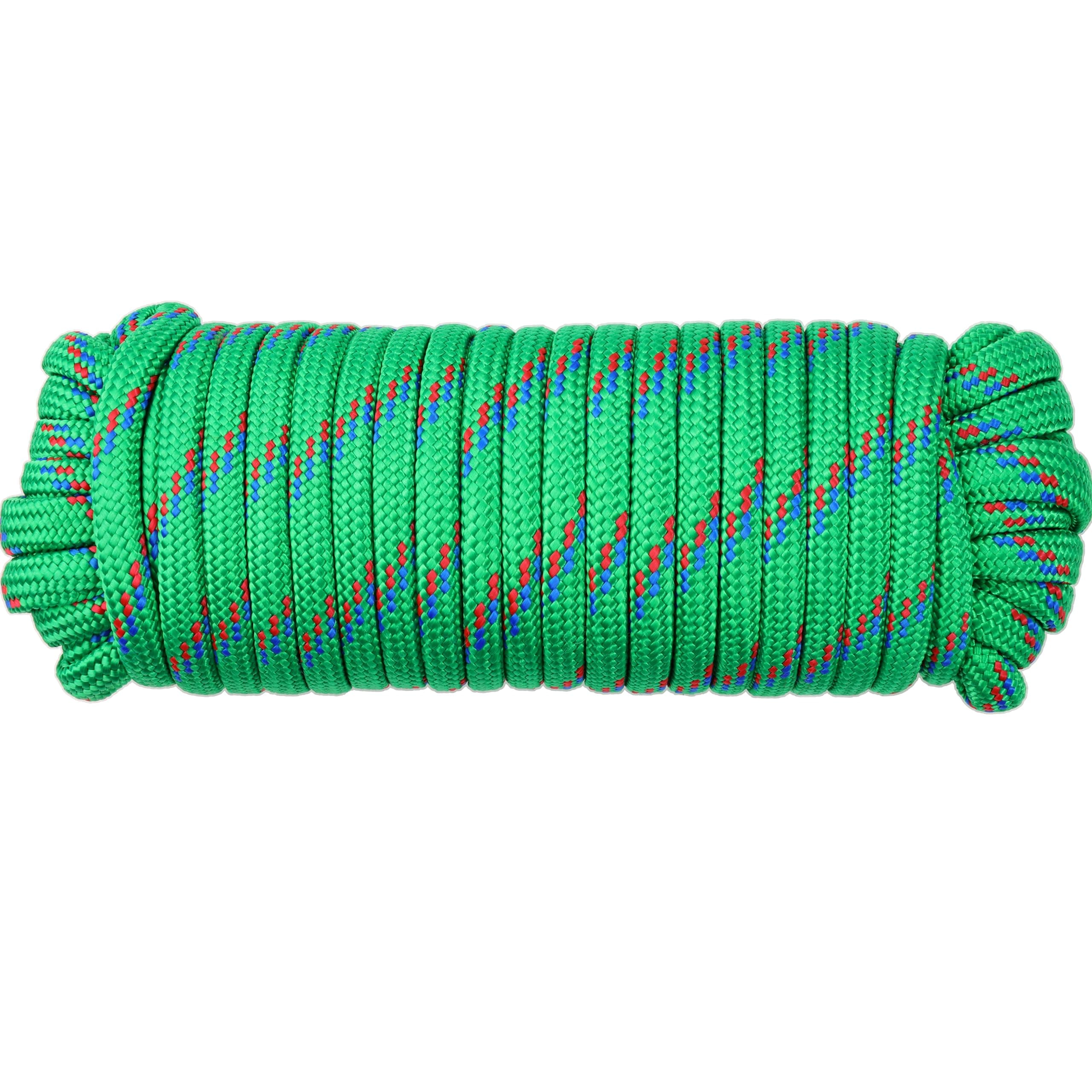 Wellmax Diamond Braid Nylon Rope - 3/8 Inch by 50 Feet Green Color - Extra Strength, Sunlight and Weather Resistant - Heavy Duty Construction
