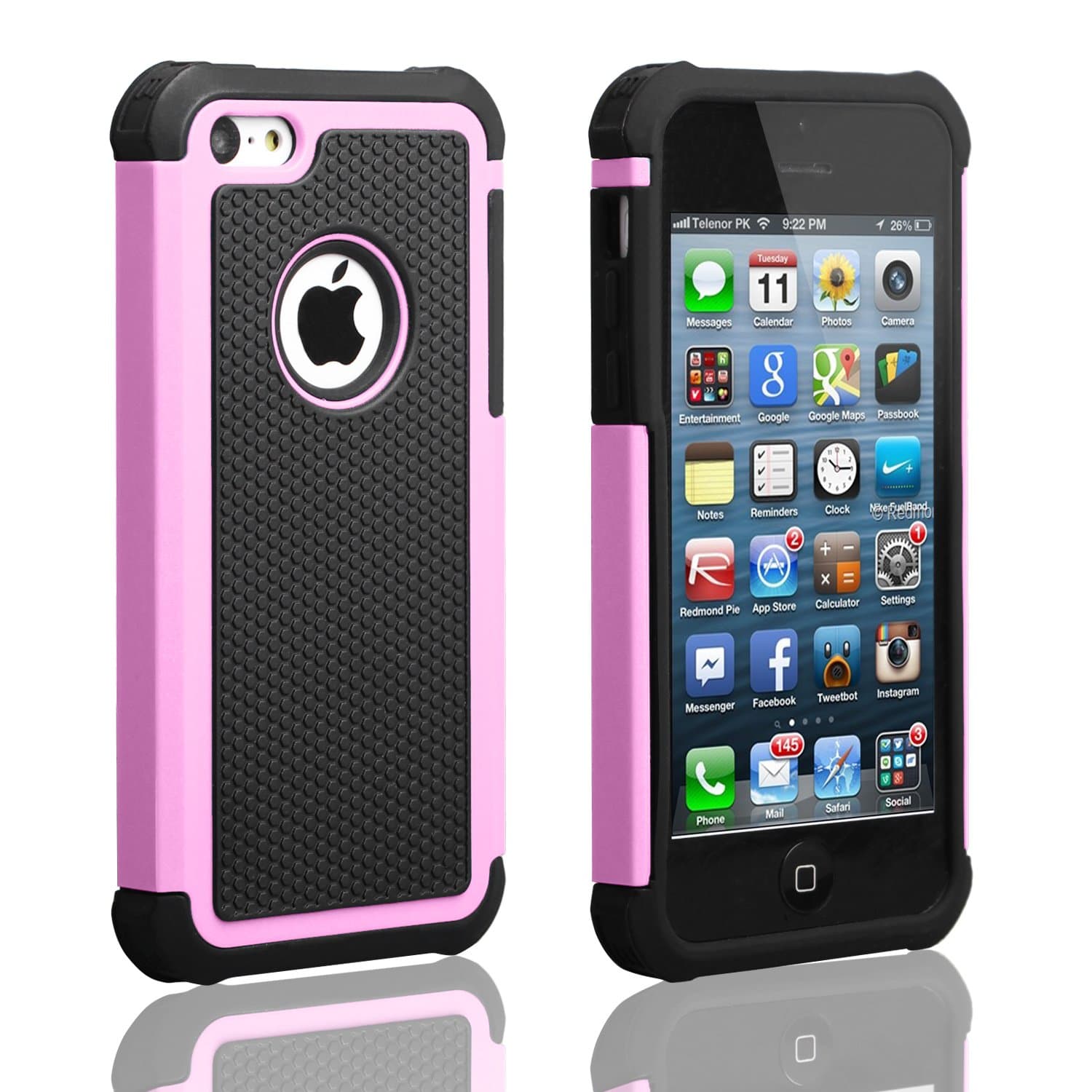 iPhone 5C Case, AUMIAU Hybrid Dual Layer Shock Absorbin Armor Defender Protective Case Cover (Hard Plastic with Soft Silicon) for Apple iPhone 5C-Pink