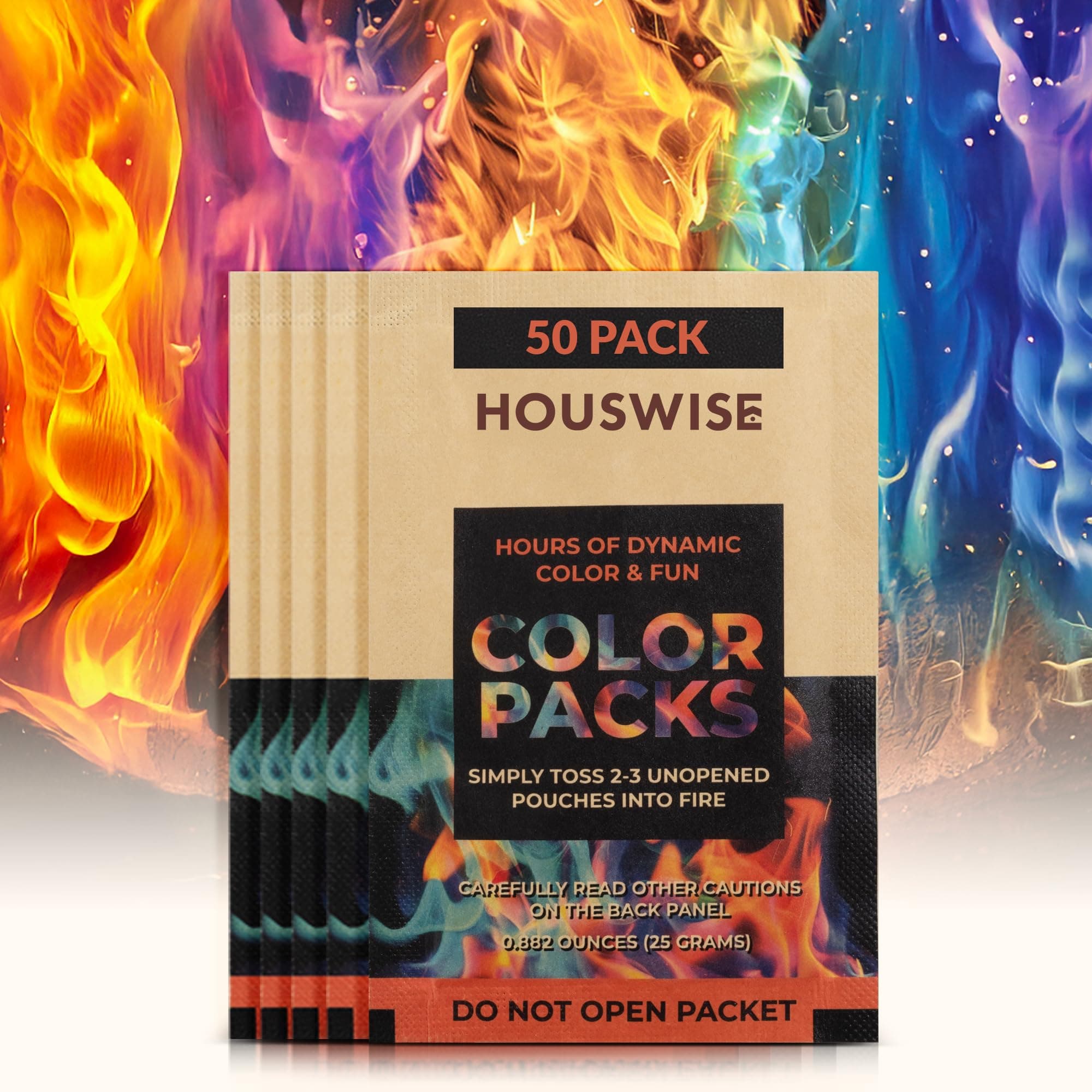 Fire Color Changing Packets Fire Pit (50-Pack), Campfire Color Packets, Magical Flames Changing, Magic Colorful Flames, Campfire Flame Accessory