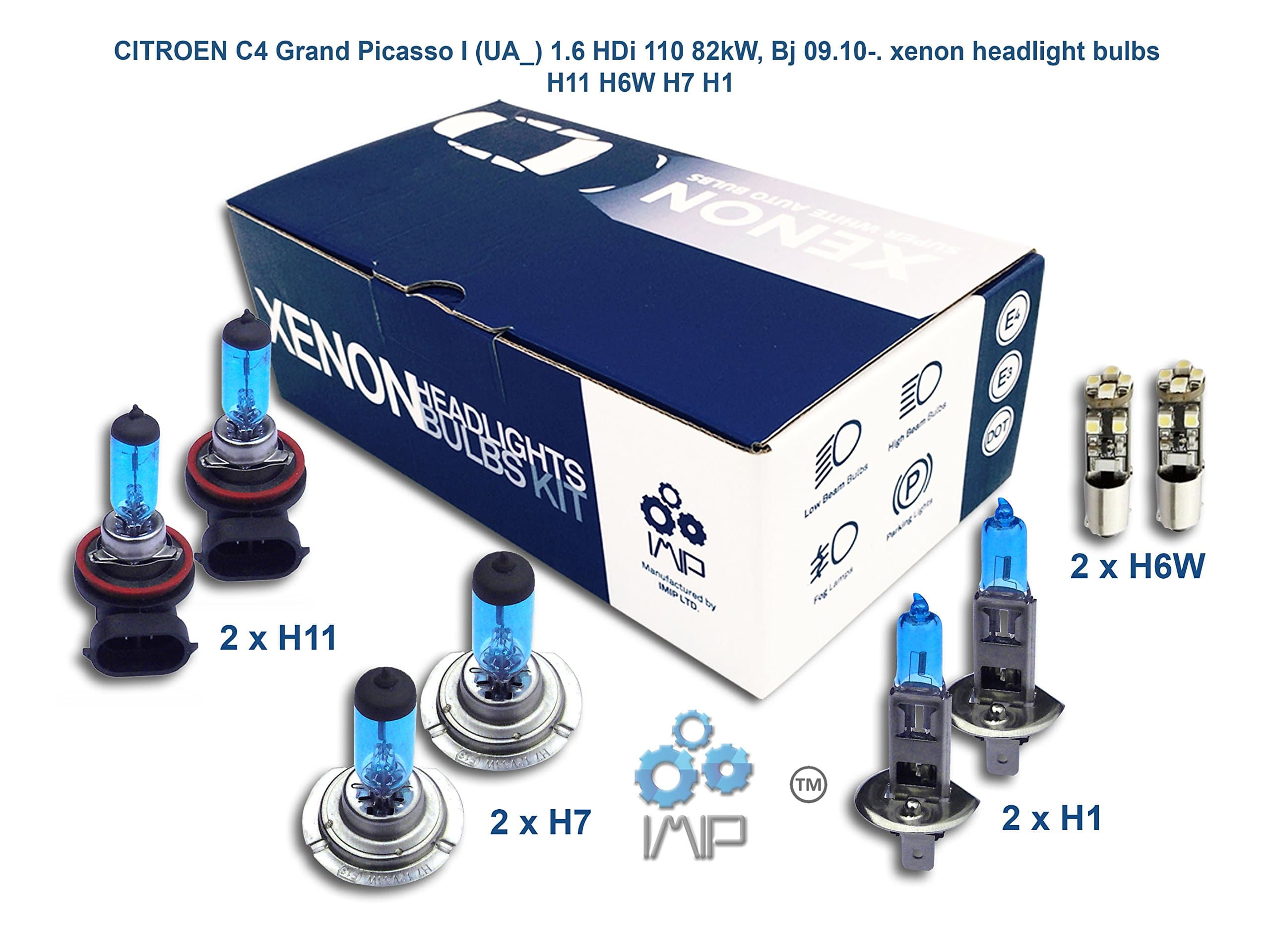 Genius Autoparts Bright Xenon Headlight Bulbs | Easy DIY Headlight Replacement Bulbs Kit, Pairs H11 H7 H1 | High and Low Beam Headlights | Fog Lights Plus Free Side Light Bulbs H6W,(Pack of 3+1)