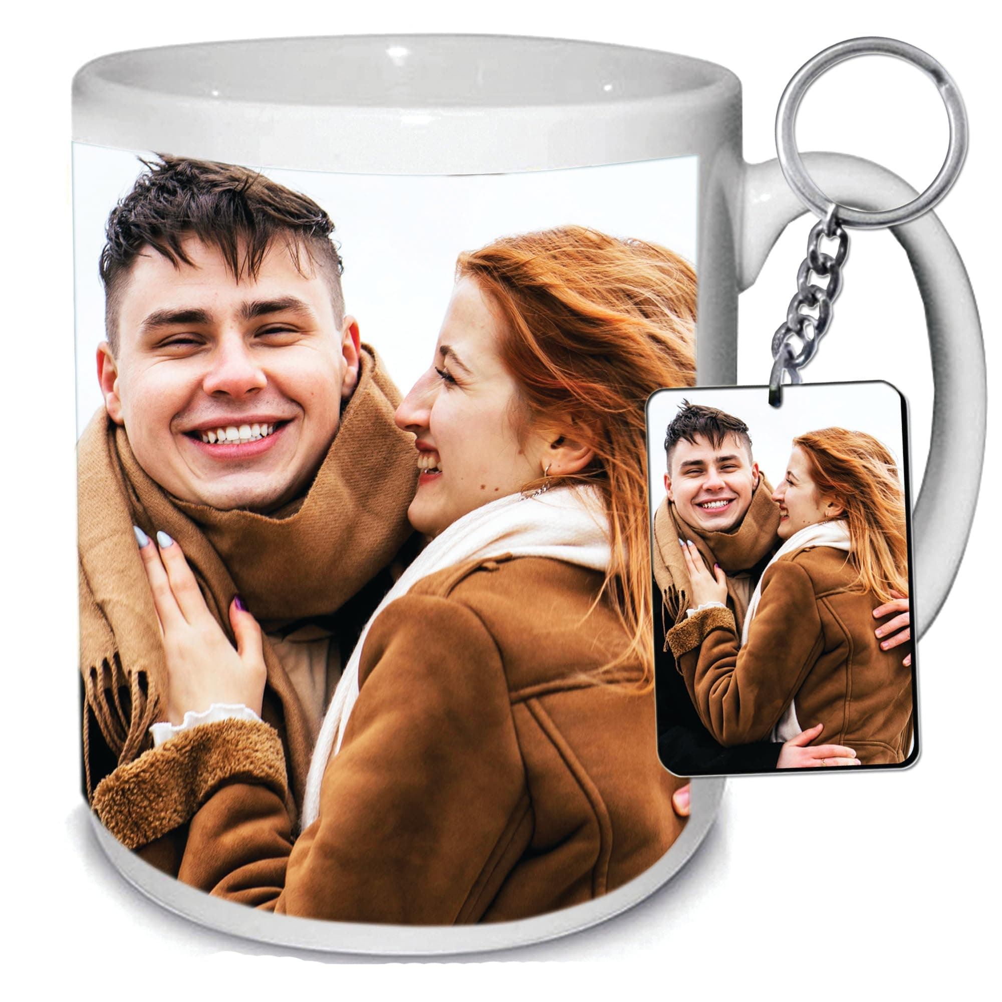 - Customised/Personalized Photo Mug Ceramic White Coffee Mugs 325 ML Gifts for Birthday, Anniversary, Brother, Sister with Free Wooden Keychain/Keyring