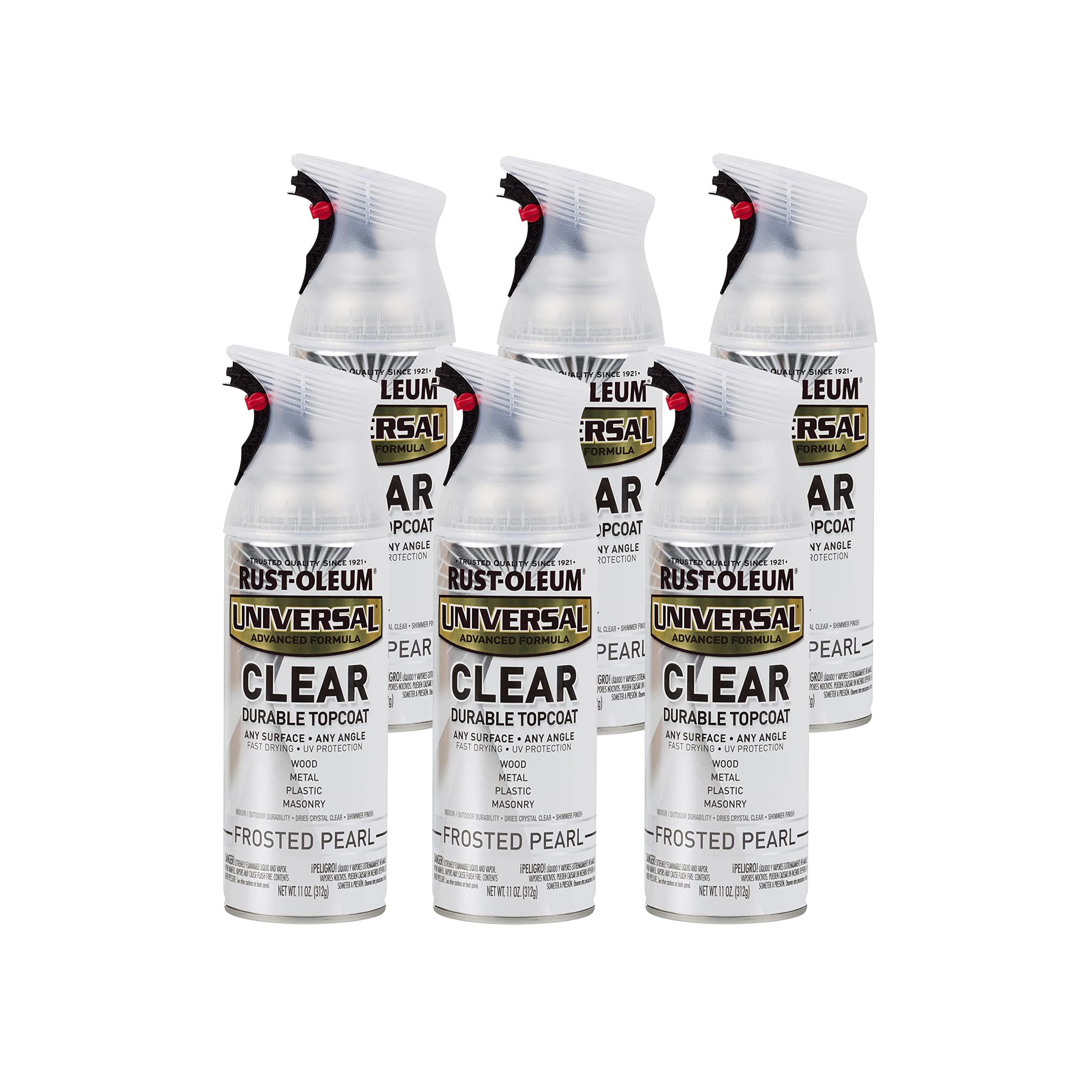 Rust-Oleum 302155-6PK Universal All Surface Clear Topcoat Spray, 11 oz, Frosted Pearl Clear, 6 Pack
