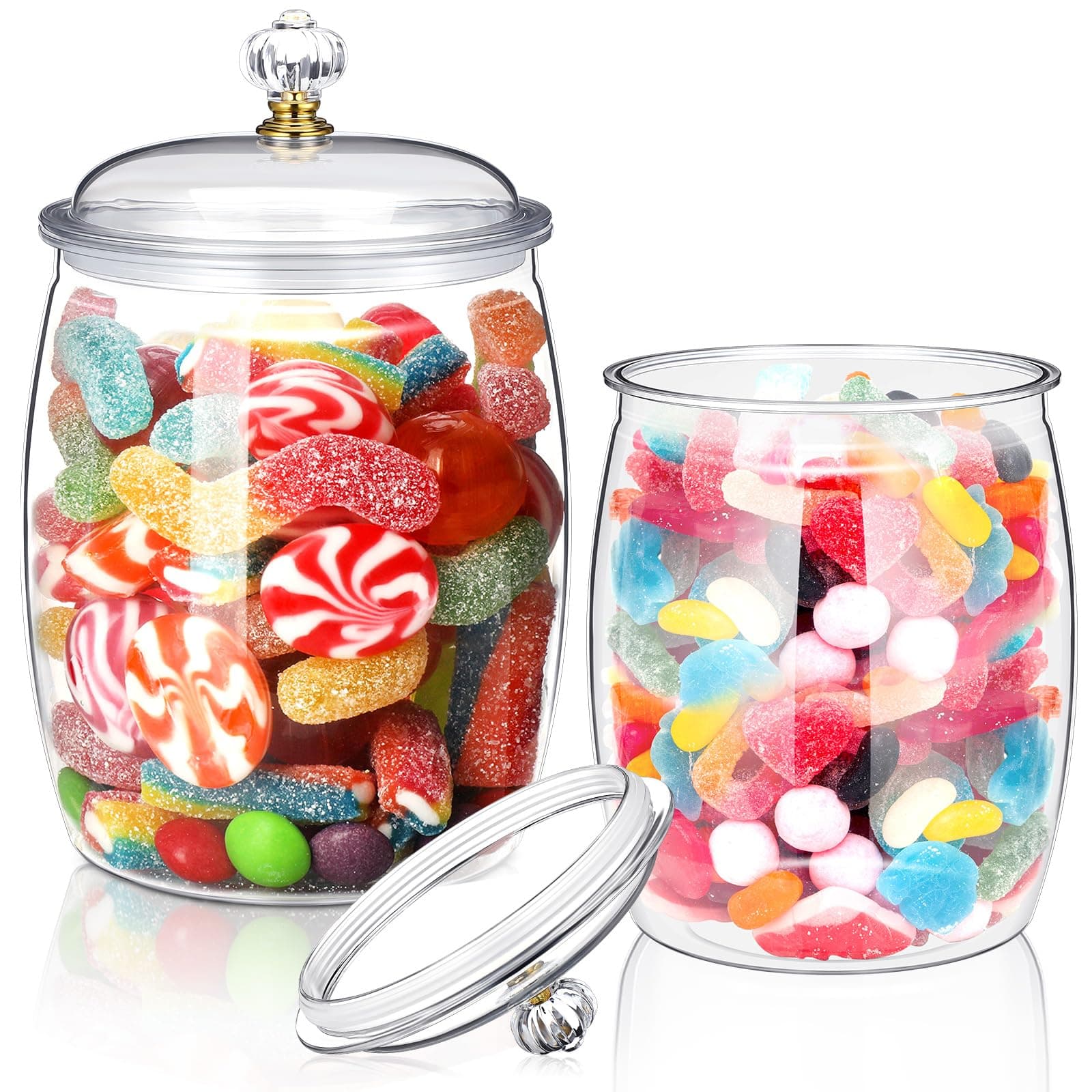 Nuogo 2 Pcs 148 and 128 oz Plastic Candy and Cookie Jar 1.16 & 1 Gallon Plastic Jars with Lids Clear Apothecary Candy Buffet Containers Wide Mouth Airtight Food Storage Canister Home Decoration