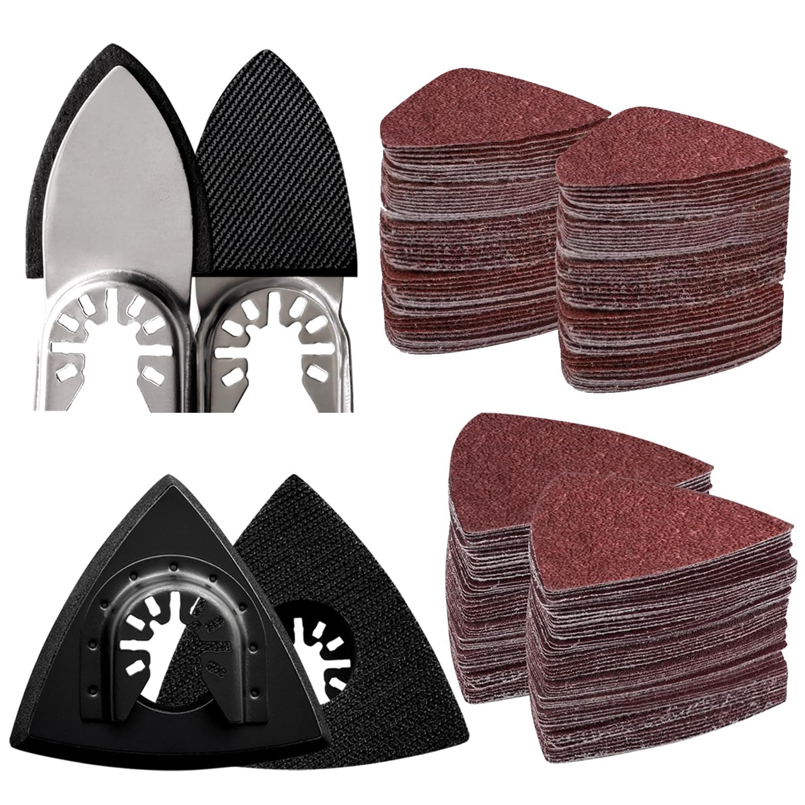 104Pcs Oscillating Tool Detail Sanding Pads Kit 2Pcs Triangle Sanding Pads and 2Pcs Finger Sanding Pad 100Pcs Multitool Sandpaper Grit Fit for Finishing Wood Sanding Plaster