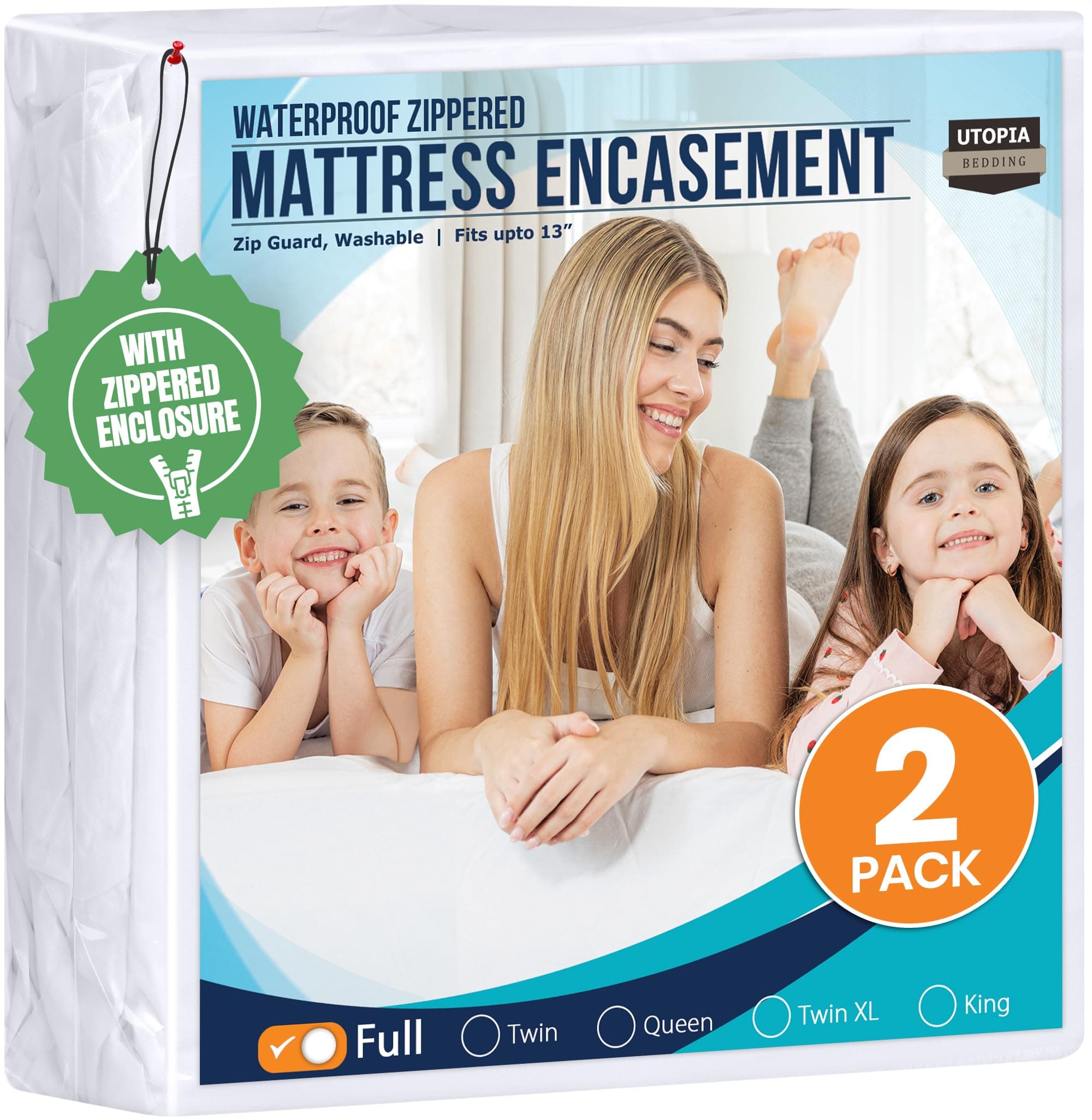 Utopia Bedding Mattress Protector Zippered Full Size (Pack of 2), 100% Waterproof Bed Bug and Dust Mite Proof Mattress Encasement, Absorbent 6 Sided Mattress Cover