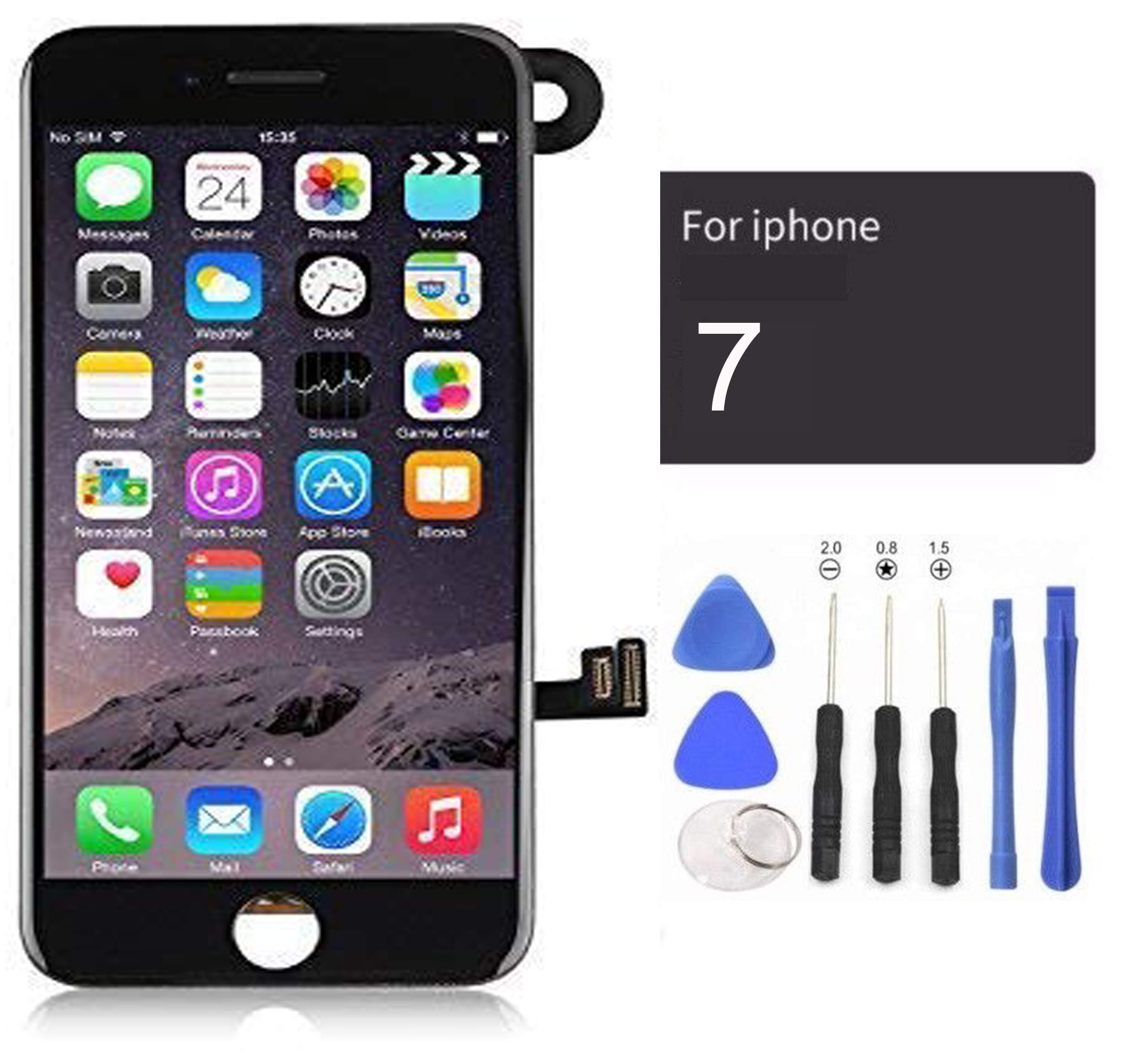 passionTR Black for iPhone 7 4.7 Inch LCD Digitizer Display Screen Replacement Full Complete Assembly with Front Facing Camera Ear Speaker Proximity Sensor Repair Tool kit