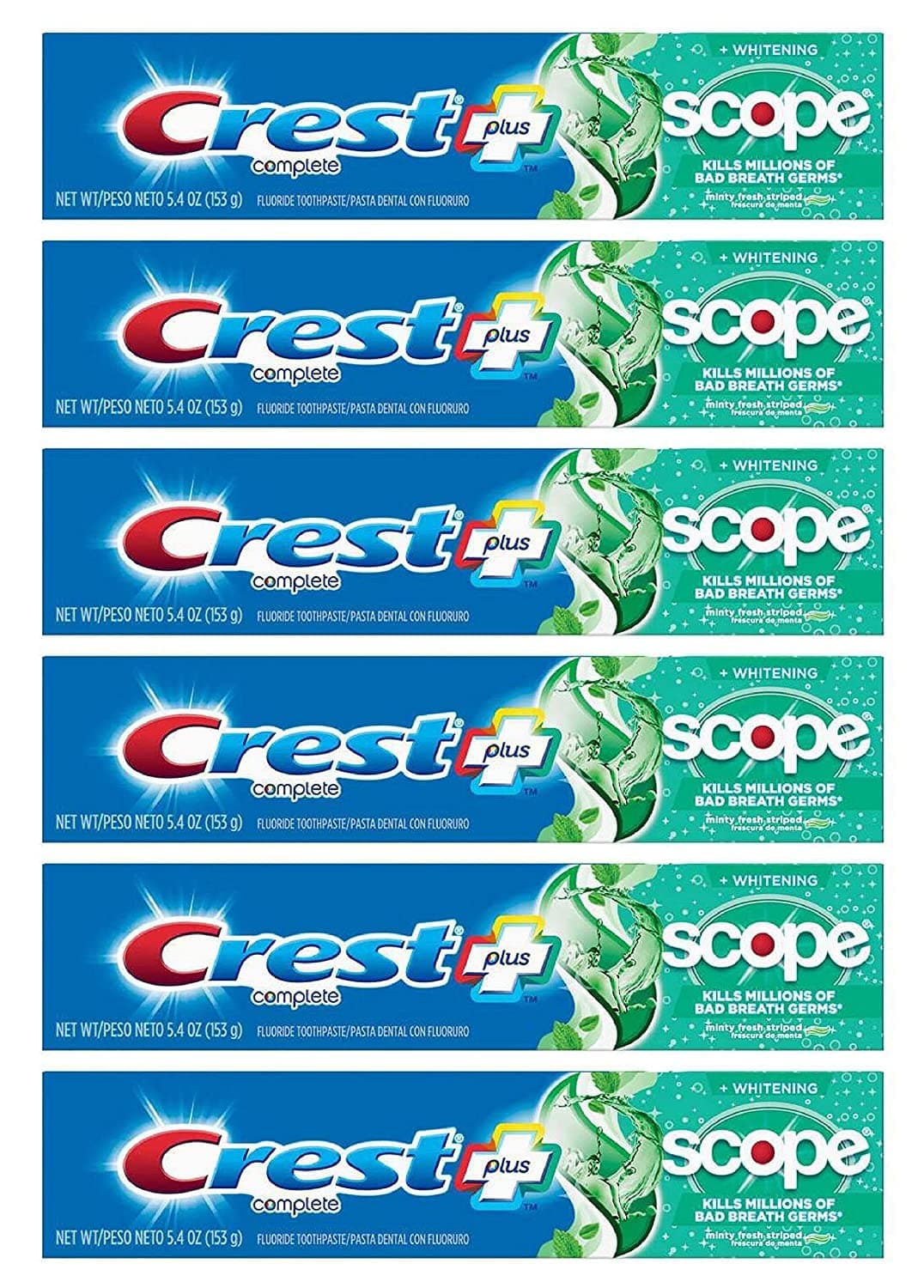 Toothpaste 5.4 Ounce Plus Scope Whitening Minty Fresh (Pack of 6)