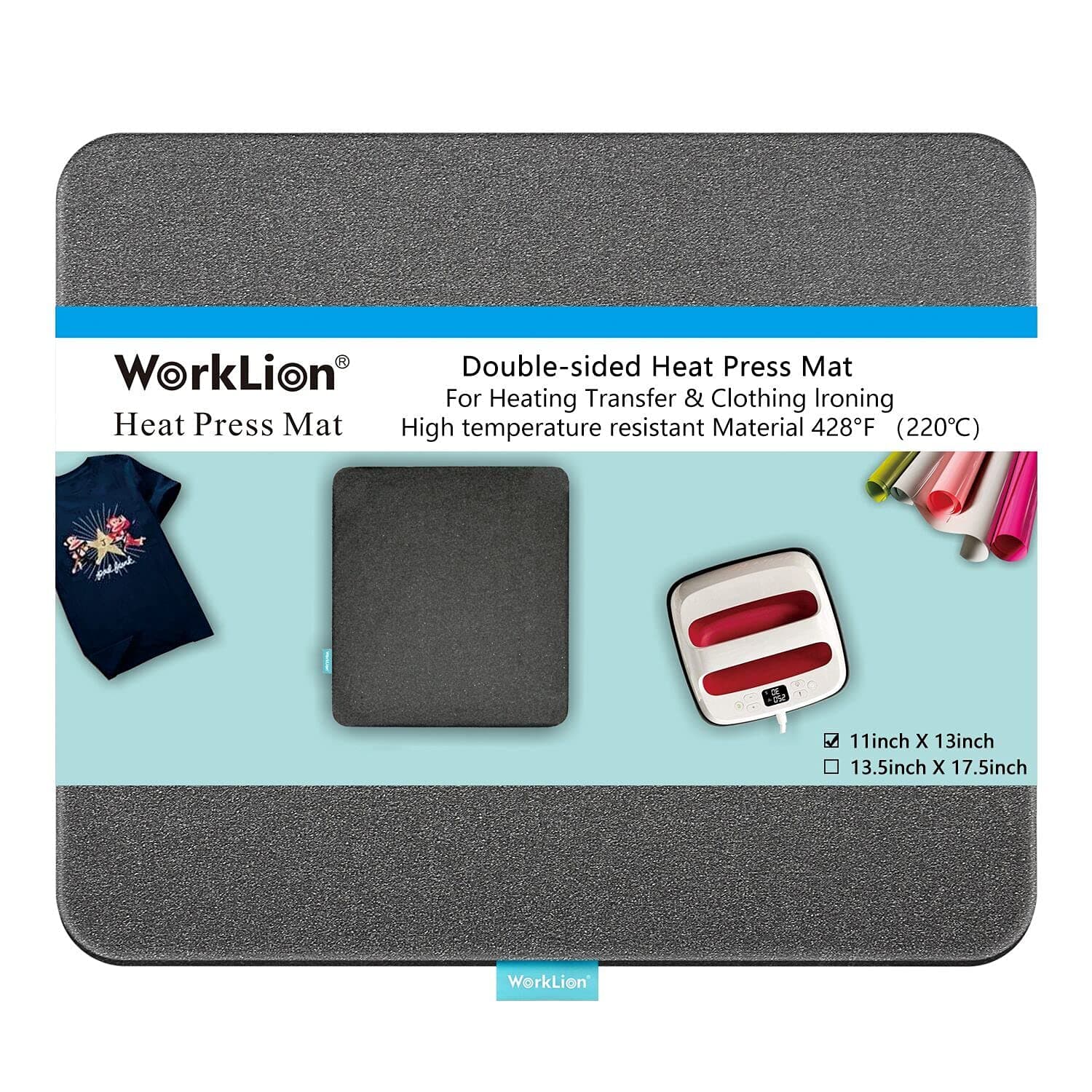 WORKLION Heat Press Mat 11"x13": Double-Sided Heat-Resistant Materials Protective Resistant Mat Compatible with Cricut Easypress/Easypress 2 & HTV Craft Vinyl Ironing Insulation Transfer Projects