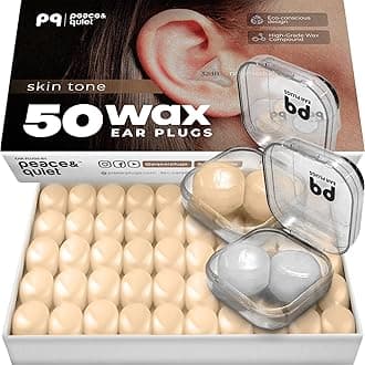 Wax Ear Plugs for Sleeping, Swimming - 50 Noise Cancelling Silicone Gel Wax Earplugs for Sleep and Swimmers, Sound Blocking 32Db, (50-Pillows), Color: Skin Tone