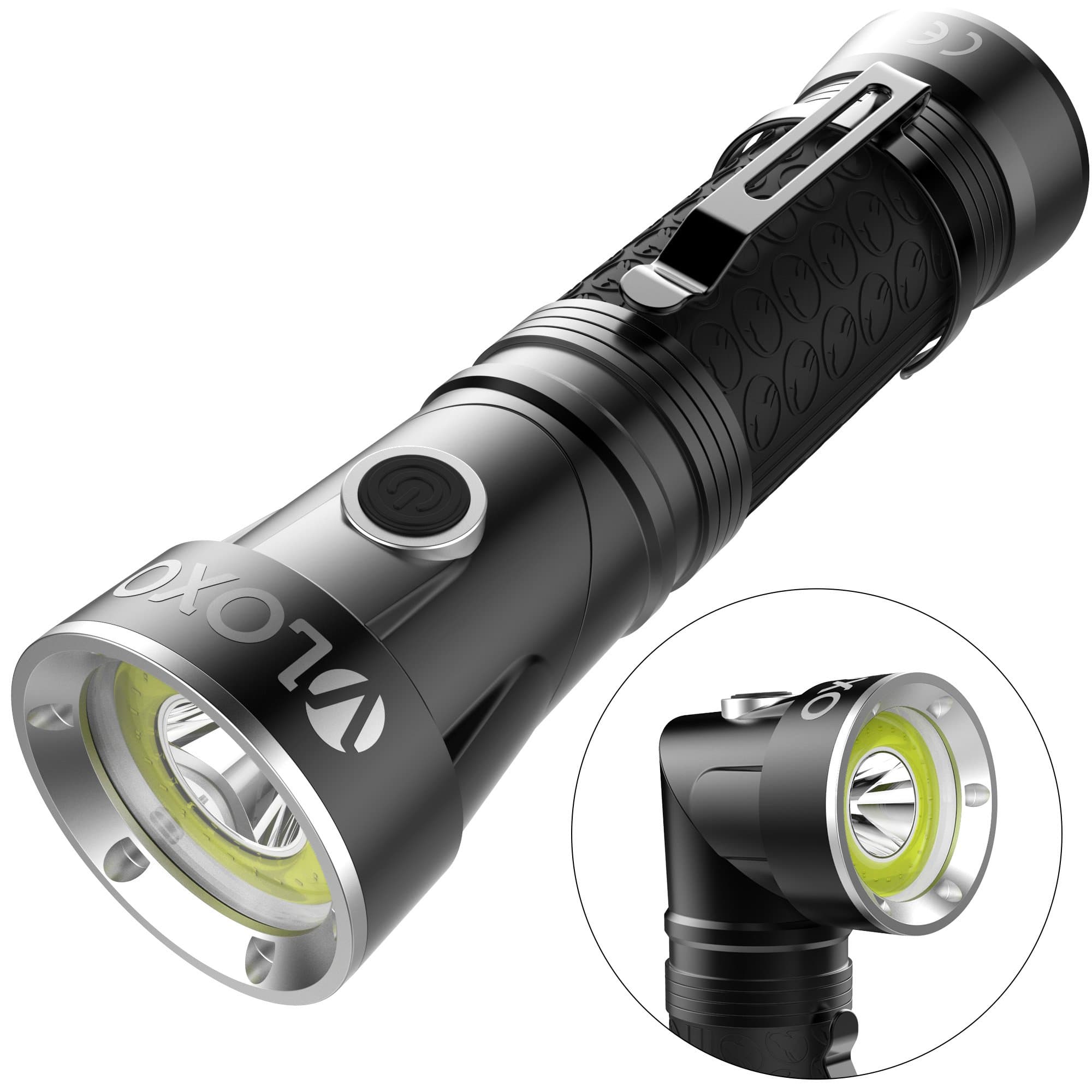 LED Flashlight Torch Waterproof Tactical Flashlight Super Bright VLOXO 800 Lumen 4 Mode Switch Zoomable Focus T6 COB Light Pocket Torch with Magnet Base for Sport Outdoor Hiking Fishing Camping