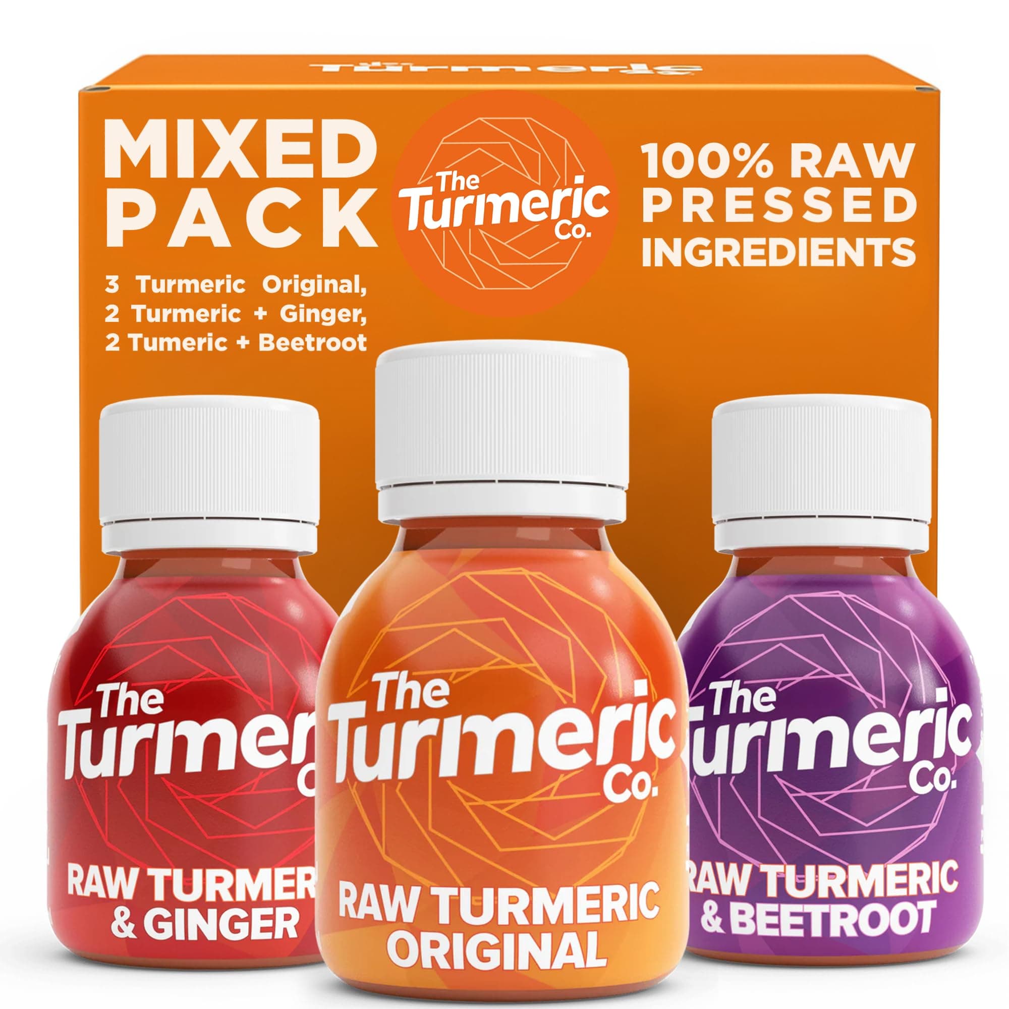 The Turmeric Co Turmeric Shots with Mixed Flavours – 7 x 60ml Fresh Pressed Ingredients, Immune System Booster Shots, Natural Energy Drink, No Added Sugars, Created by A Premier League Footballer