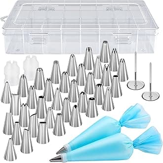 Kootek 42 Pieces Piping Bags and Tips Set Cake Decorating Supplies with 36 Numbered Icing Tips, 2 Silicone Pastry Bags, 2 Flower Nails, 2 Reusable Plastic Couplers Baking Frosting Tips and Bags Set