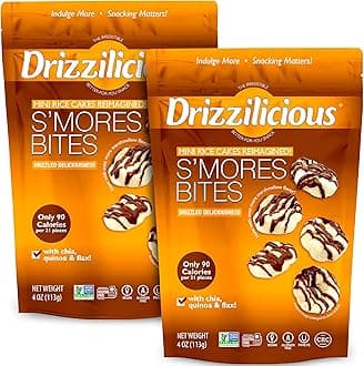 Drizzilicious Mini Flavored Rice Cakes S'mores - Rice Crisps, Healthy Snack for Adults and Kids, Vegan, Gluten Free Snack, Allergen Free, Only 90 Calories Per 21 Pieces - 4 oz (Pack of 2)