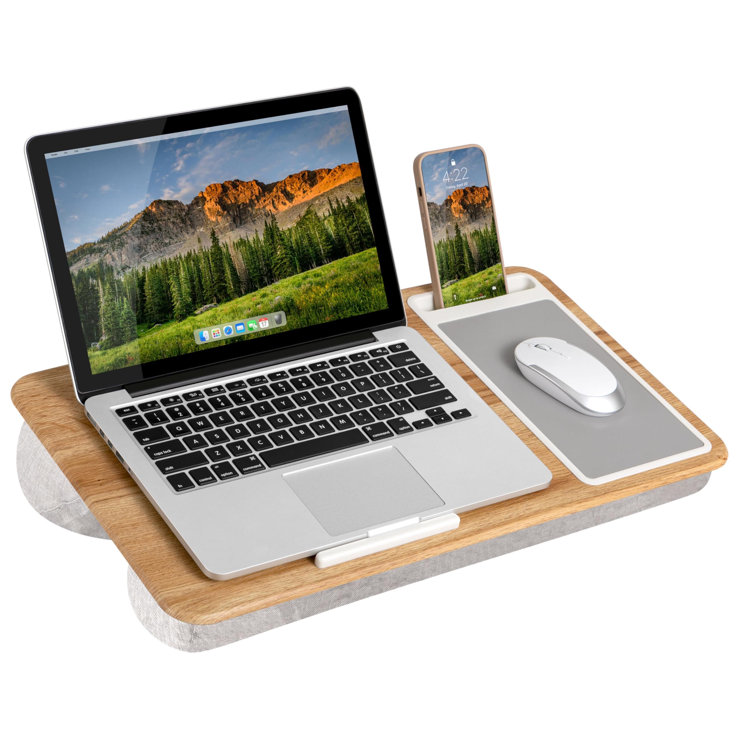LAPGEAR Home Office Lap Desk with Device Ledge, Mouse Pad, and Phone Holder - Oak Woodgrain - Fits up to 15.6 Inch Laptops - Style No. 91589