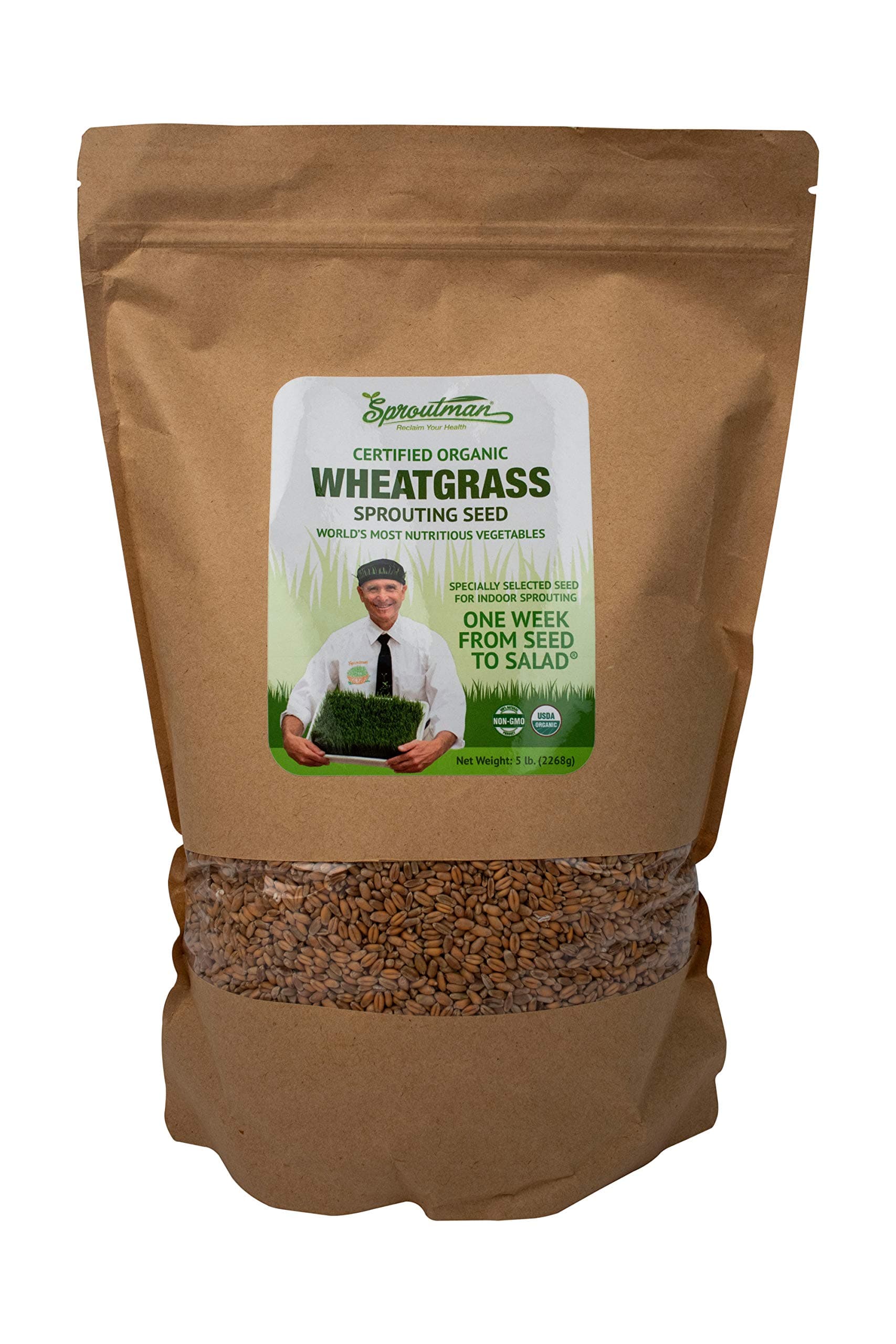 Sproutman Organic Wheatgrass Sprouting Seed - Wheatgrass Seeds for Sprouting, High Germination, Non-GMO, Certified Organic (5lb)